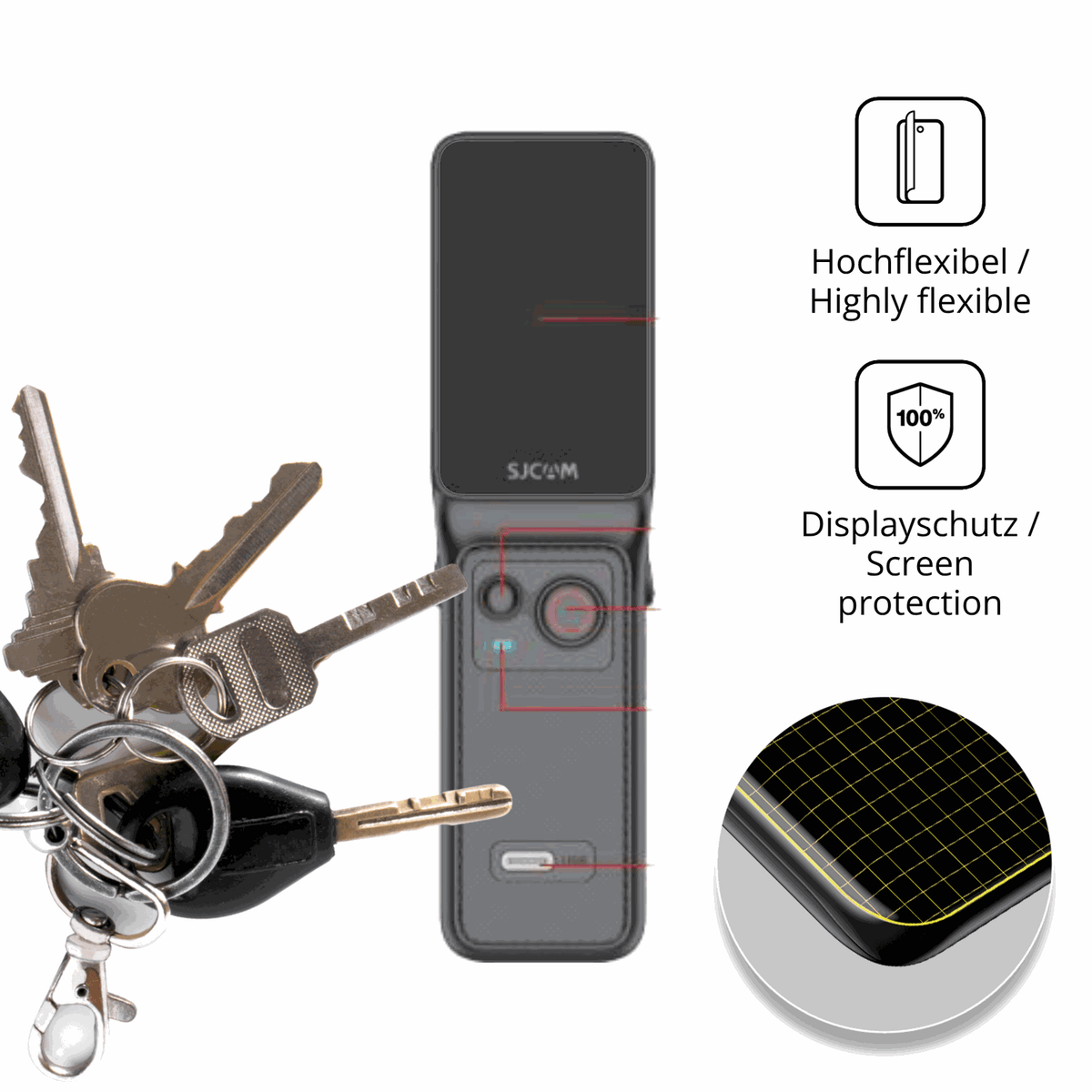 dipos Displayschutz für SJCAM C400, transparente Oberfläche, geringe Dicke und perfekte Passform