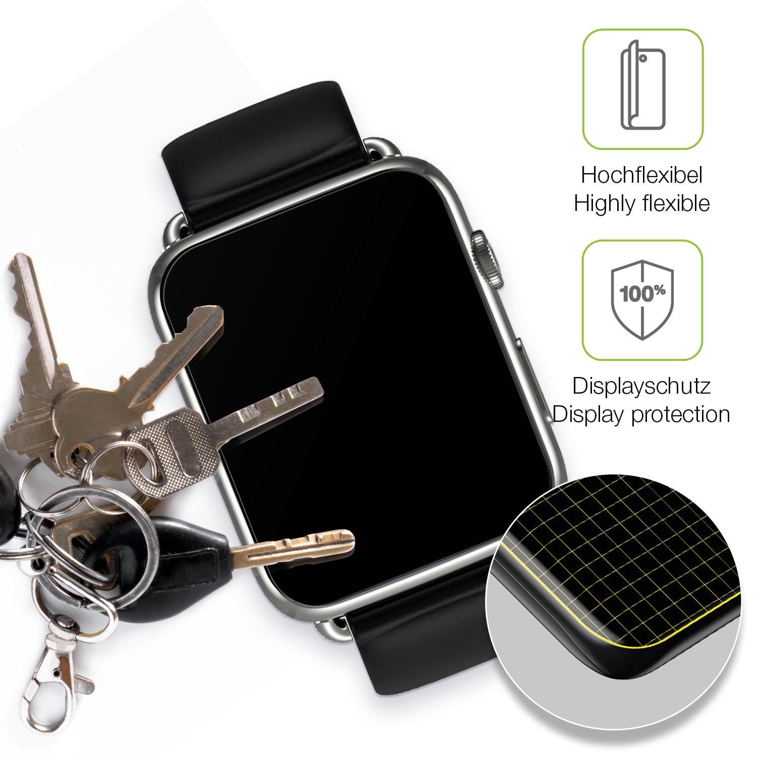 dipos Displayschutz für Smartwatch DM20 1.88 Zoll, transparente Oberfläche, perfekte Passform auch für die Rundungen