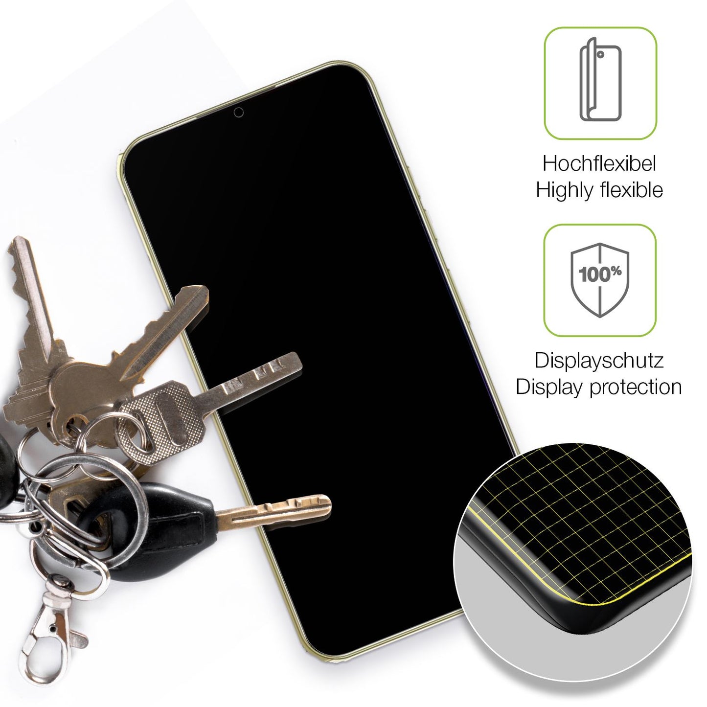 dipos Displayschutz für SnHey S23 Ultra, transparente Oberfläche, perfekte Passform auch für die Rundungen