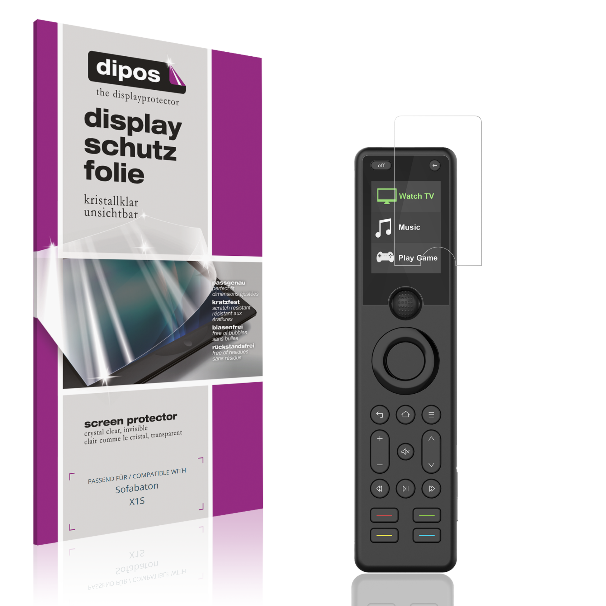Klare Displayschutzfolie von dipos passend für Sofabaton X1S, präziser Zuschnitt und blasenfrei montiert