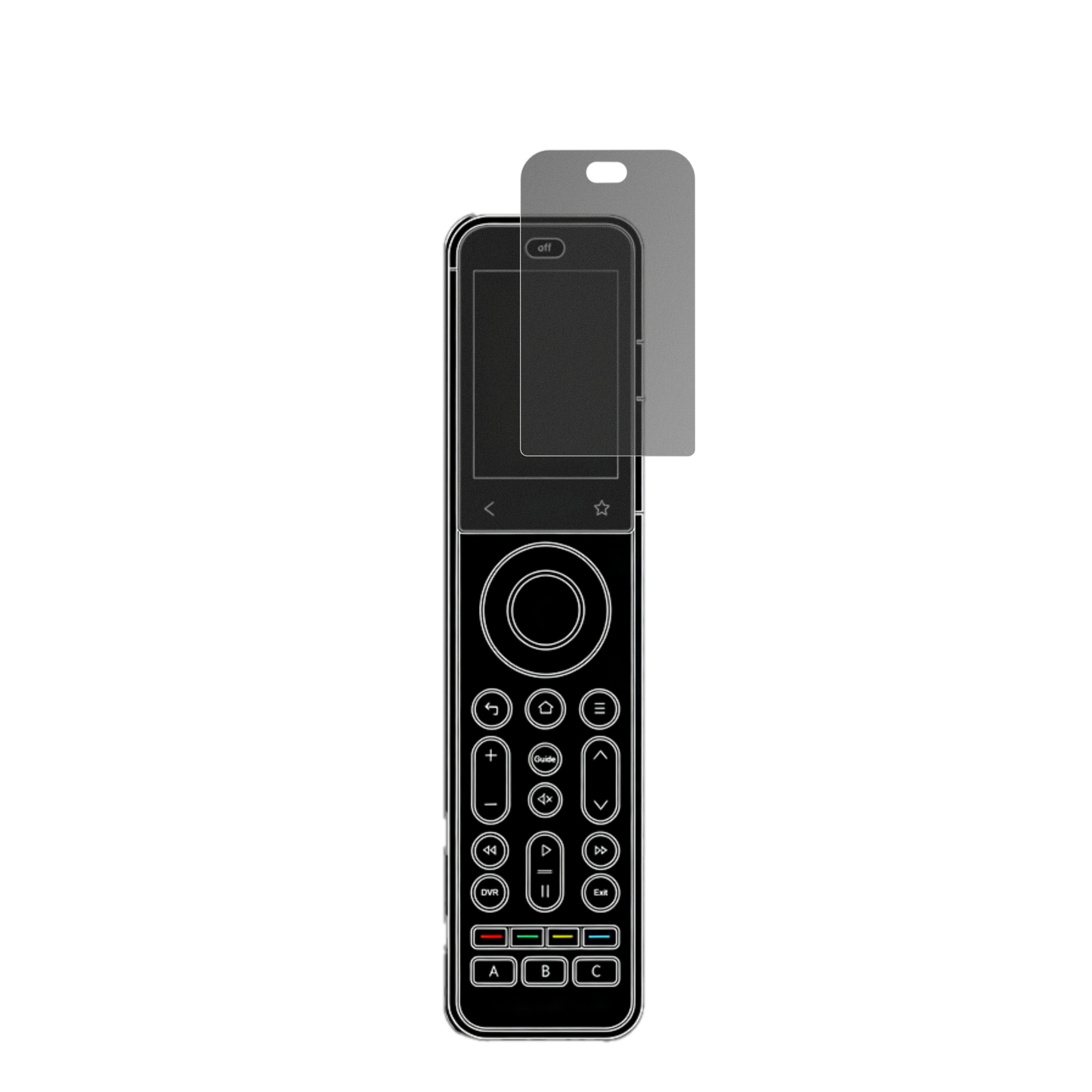 SofabatonX2 mit aufgebrachtem dipos Displayschutz, der seitliche Einblicke blockiert