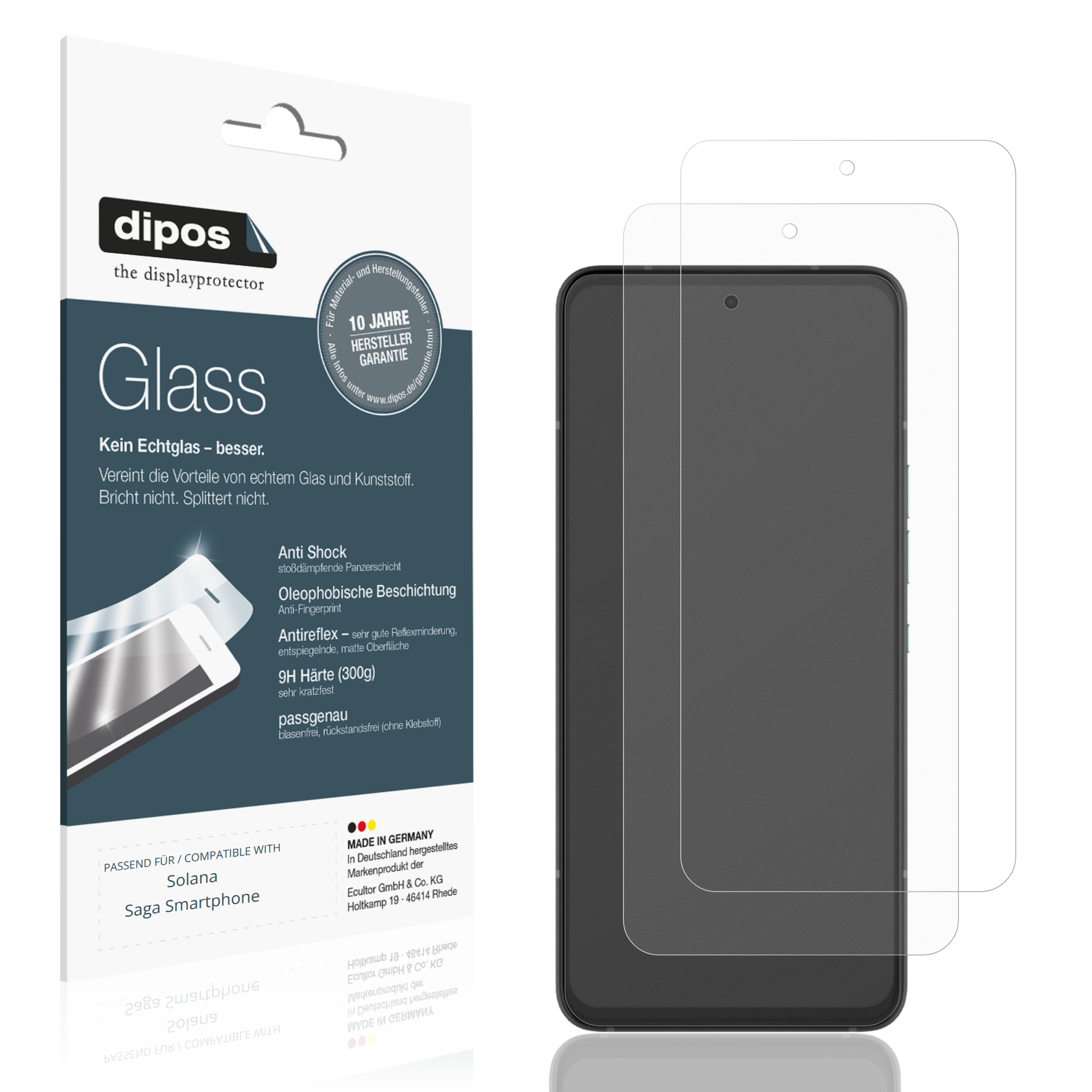 Matte Displayschutzfolie von dipos passend für Solana Saga Smartphone, 9H kratzfest und blasenfrei montiert