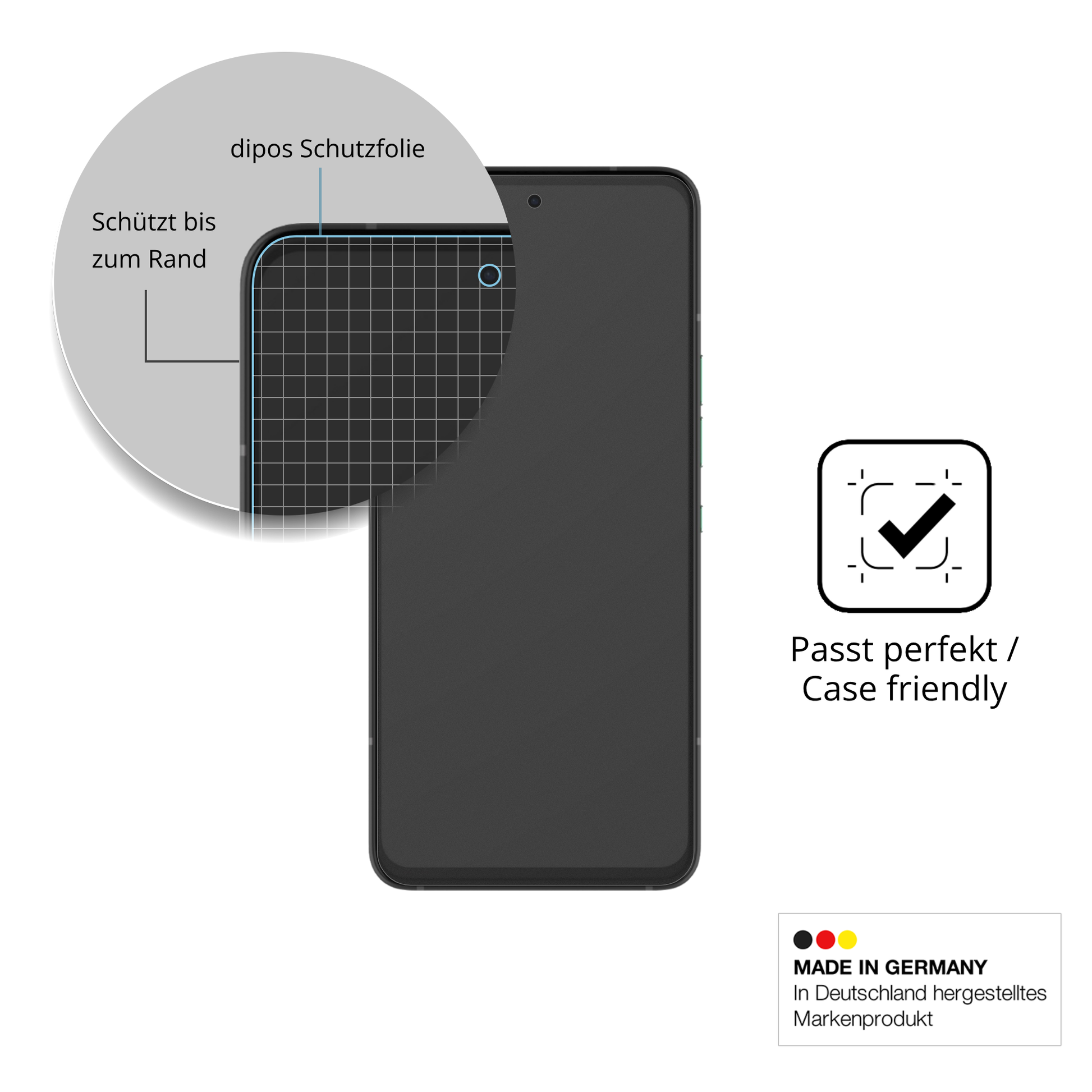 Schutzglasfolie mit optimaler Passform, zur Verwendung mit Hüllen geeignet