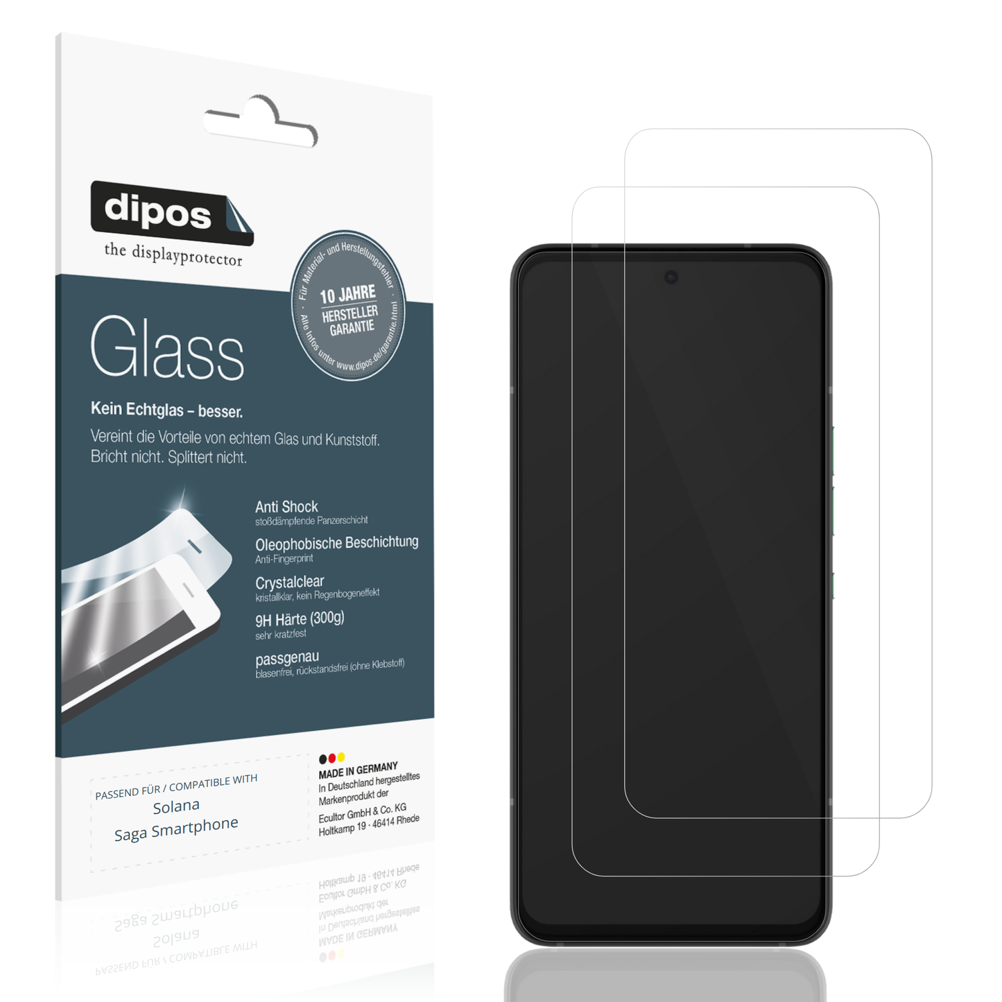 Klare Displayschutzfolie von dipos passend für Solana Saga Smartphone, 9H kratzfest und blasenfrei montiert