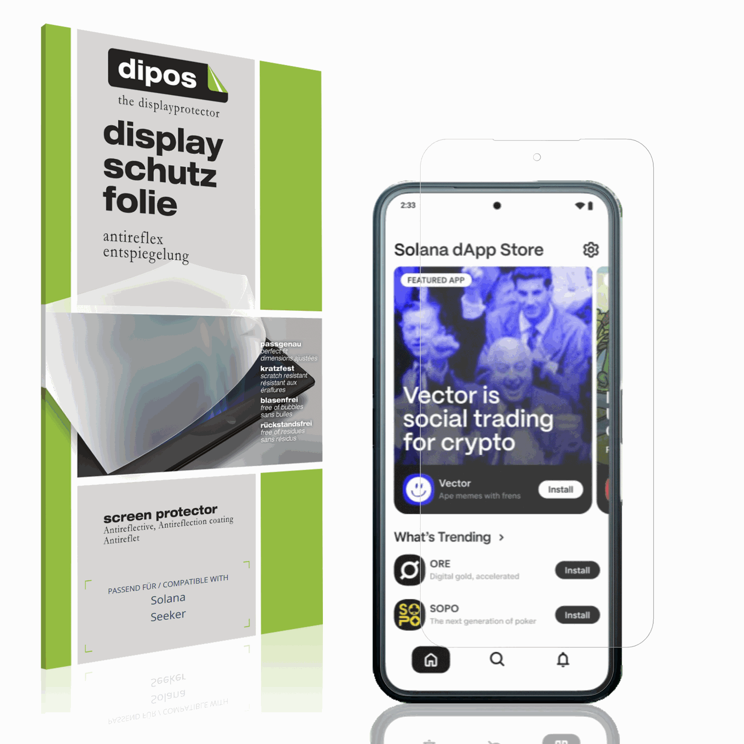 Matte Displayschutzfolie von dipos passend für Solana Seeker, präziser Zuschnitt und blasenfrei montiert