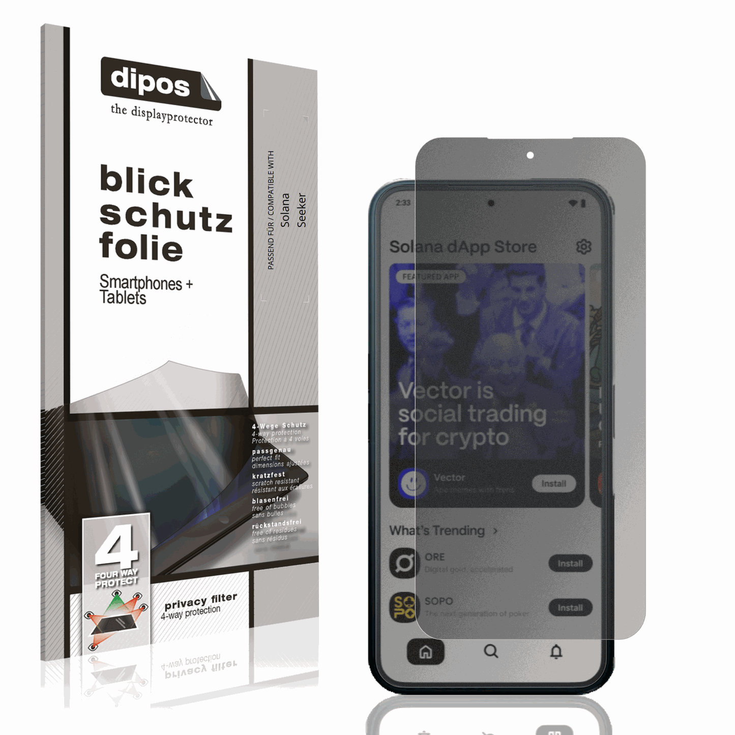 Blickschutzfolie von dipos passend für Solana Seeker, präziser Zuschnitt und blasenfrei montiert