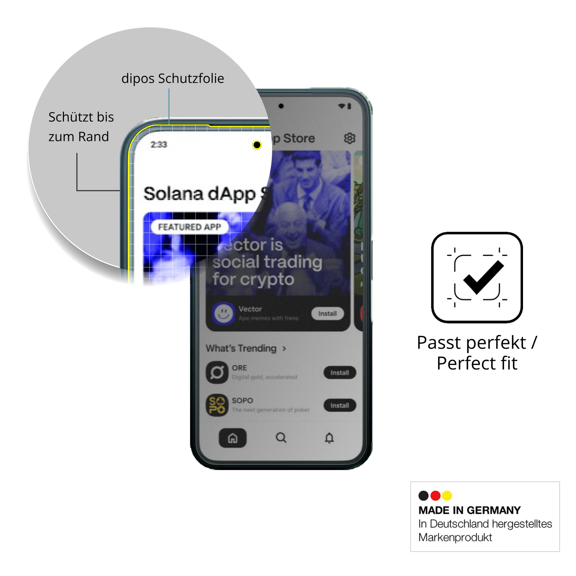 Schutz gegen Kratzer auf dem Solana Seeker Glas durch Schlüssel oder Ähnliches