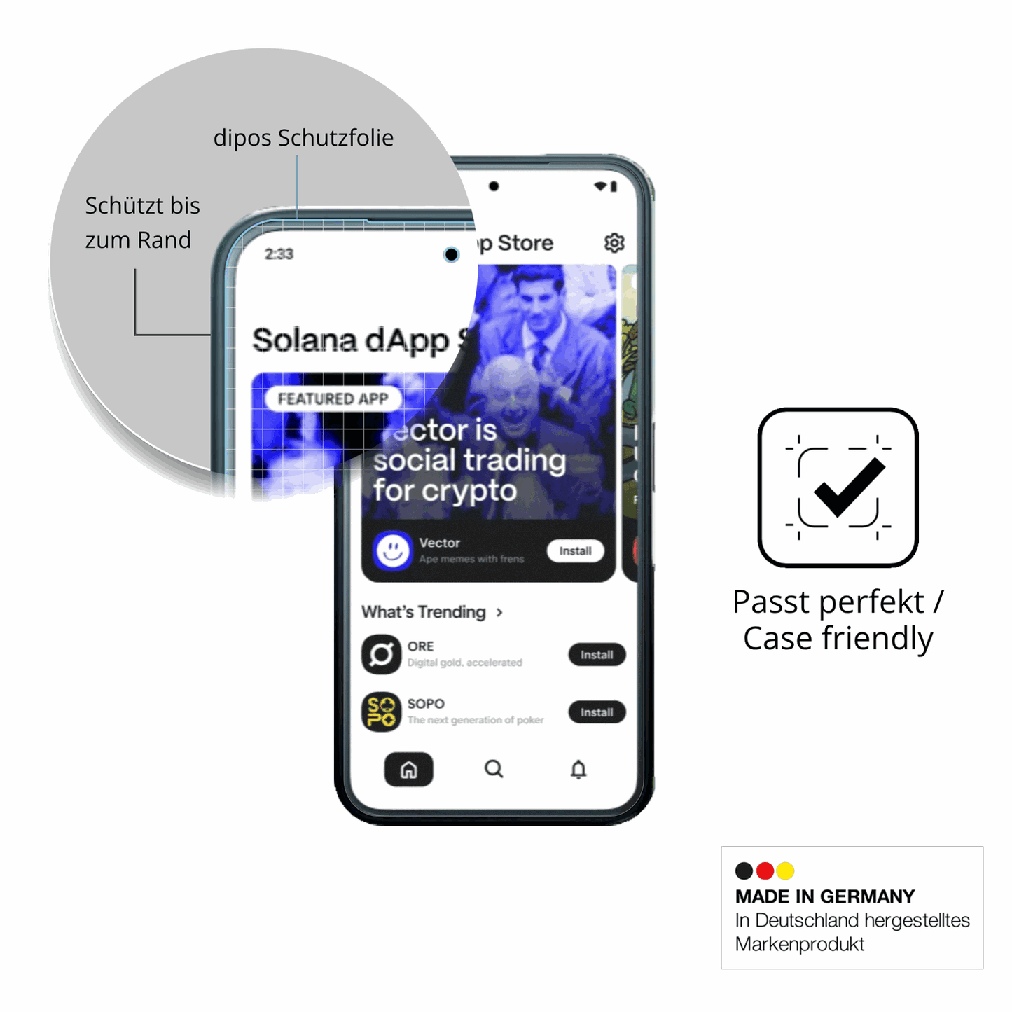 Schutzglasfolie mit optimaler Passform, zur Verwendung mit Hüllen geeignet