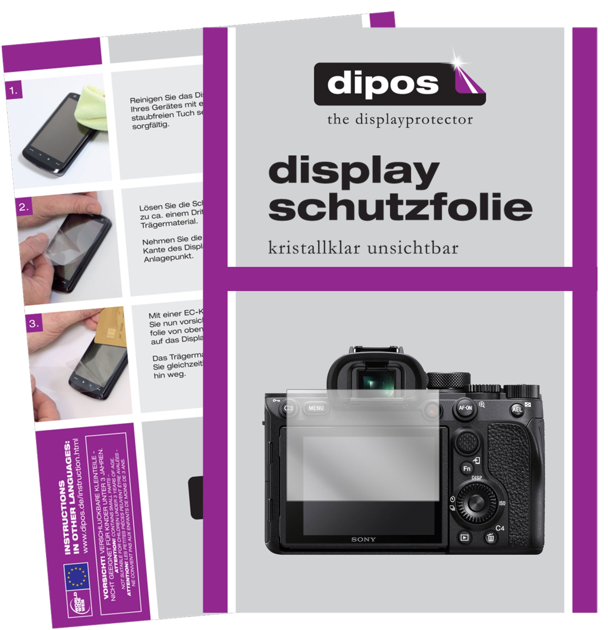 Klare Displayschutzfolie von dipos passend für Sony A7R IV, präziser Zuschnitt und blasenfrei montiert