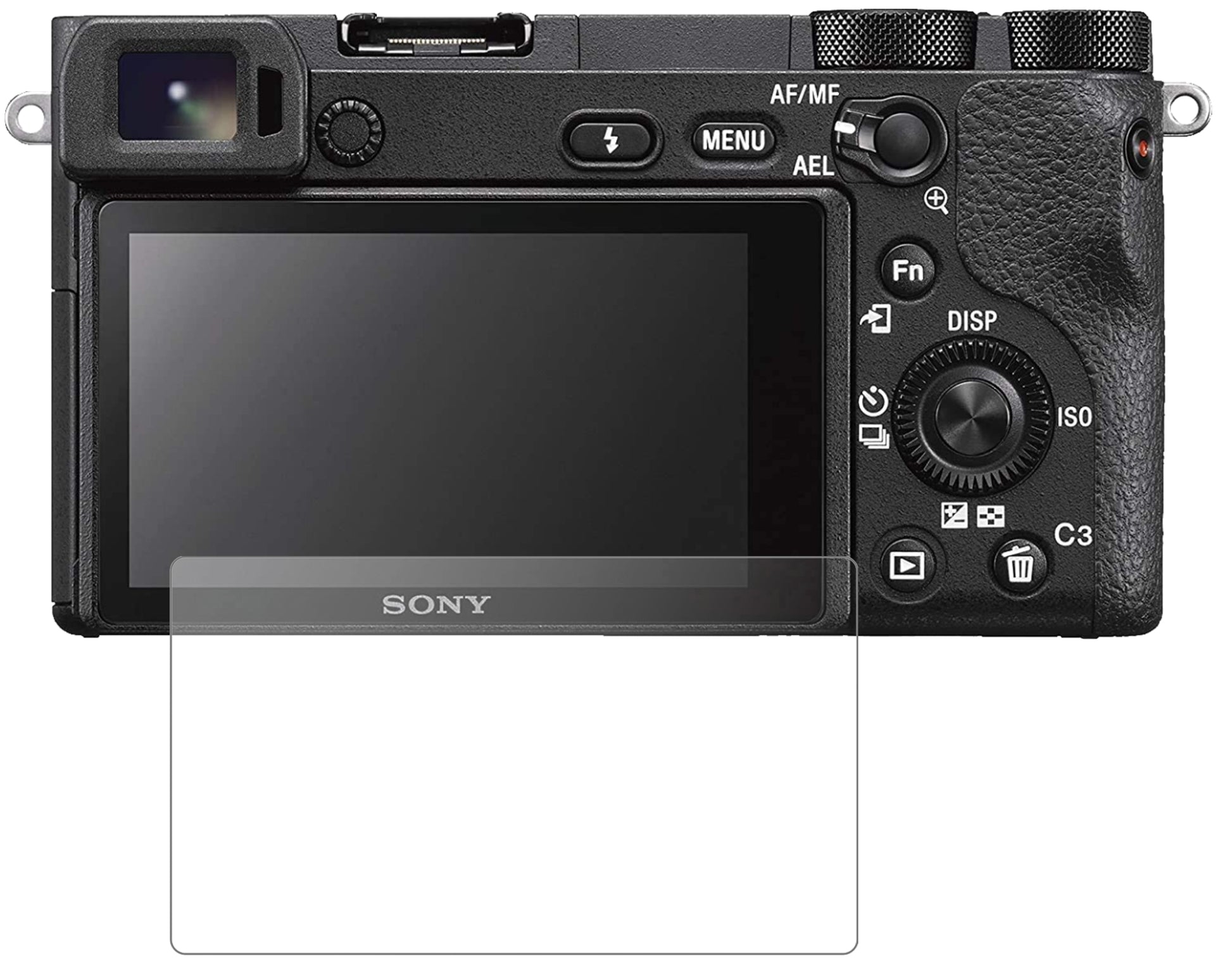 SonyAlpha 6600 mit aufgebrachter dipos Panzerfolie, die lästige Fingerabdrücke minimiert