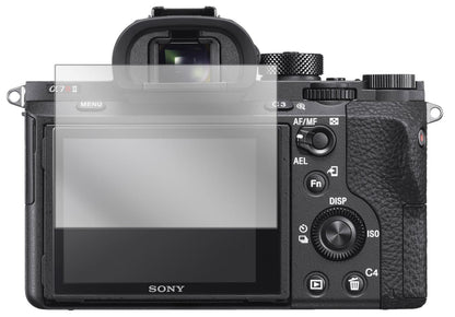 SonyAlpha 7R II mit aufgebrachter dipos Displayschutzfolie, glasklare Darstellung ohne Einschränkungen