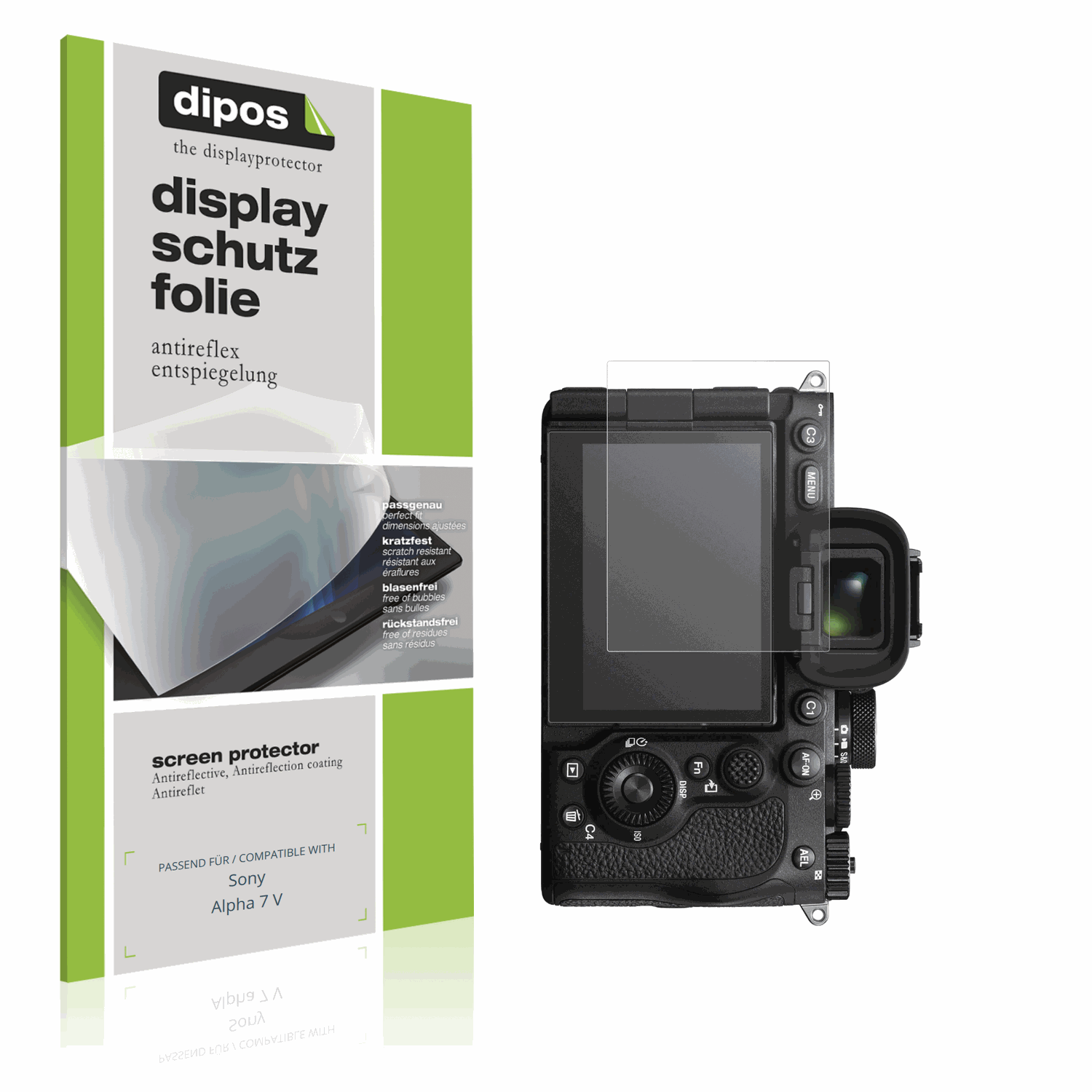 Matte Displayschutzfolie von dipos passend für Sony Alpha 7 V, präziser Zuschnitt und blasenfrei montiert