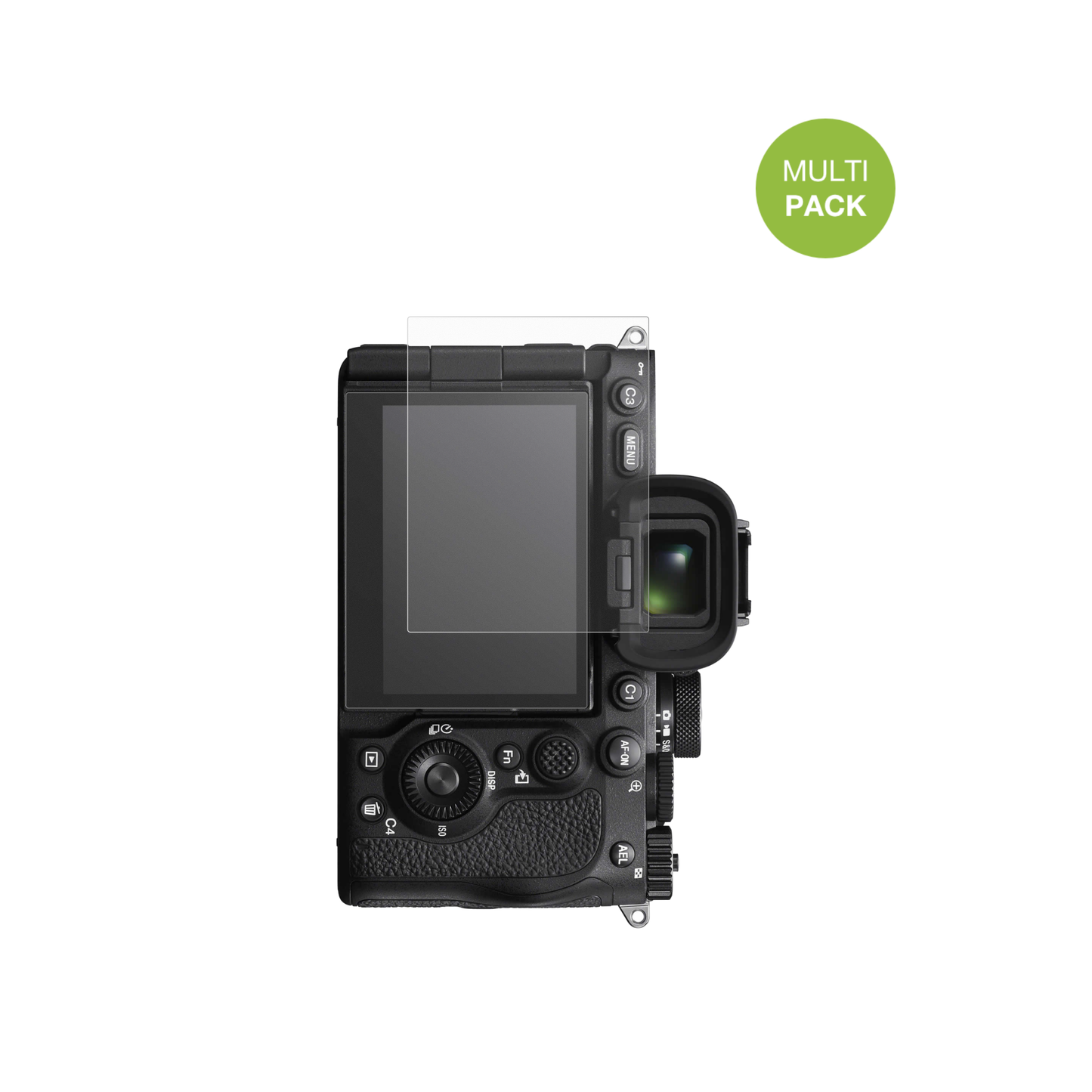 SonyAlpha 7 V mit aufgebrachter dipos Displayschutzfolie, die lästige Fingerabdrücke minimiert