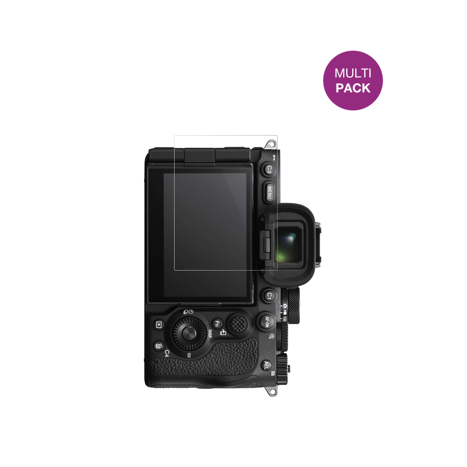 SonyAlpha 7 V mit aufgebrachter dipos Displayschutzfolie, glasklare Darstellung ohne Einschränkungen