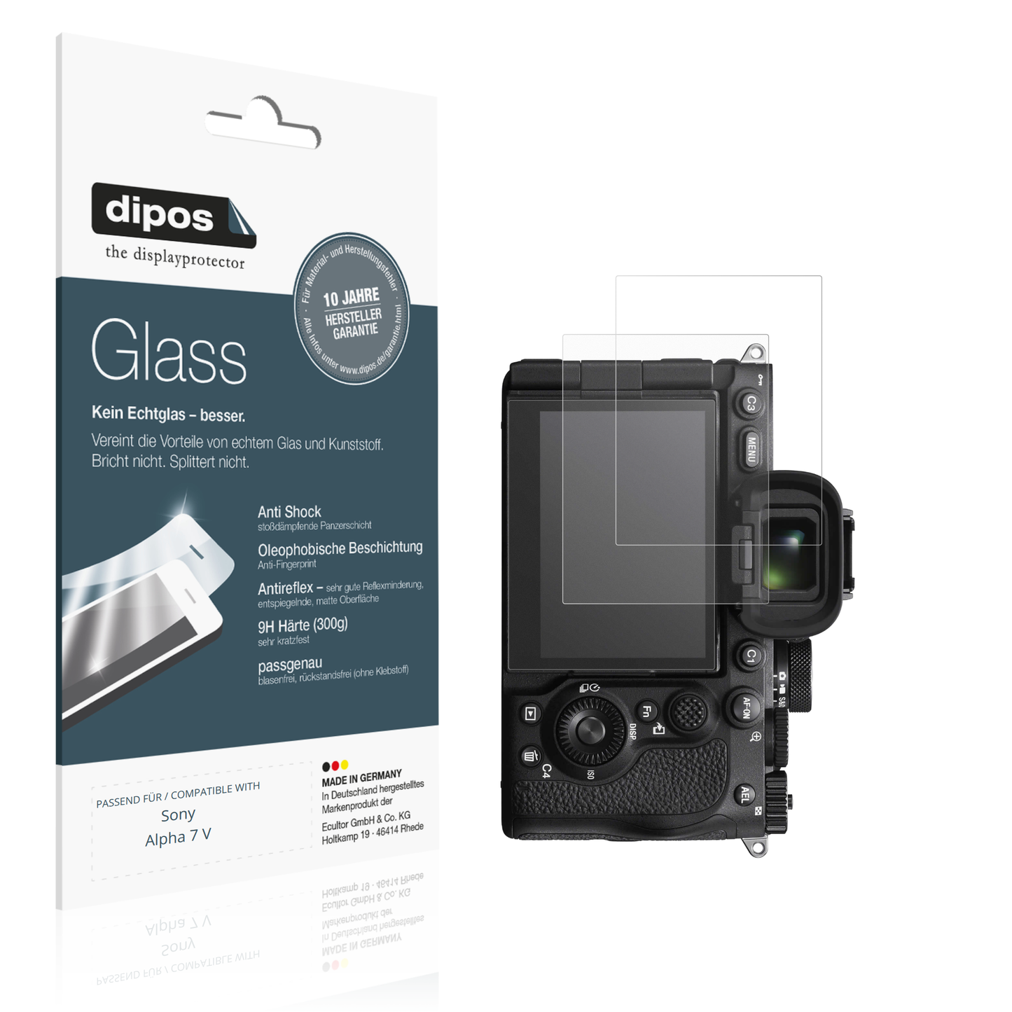 Matte Displayschutzfolie von dipos passend für Sony Alpha 7 V, 9H kratzfest und blasenfrei montiert