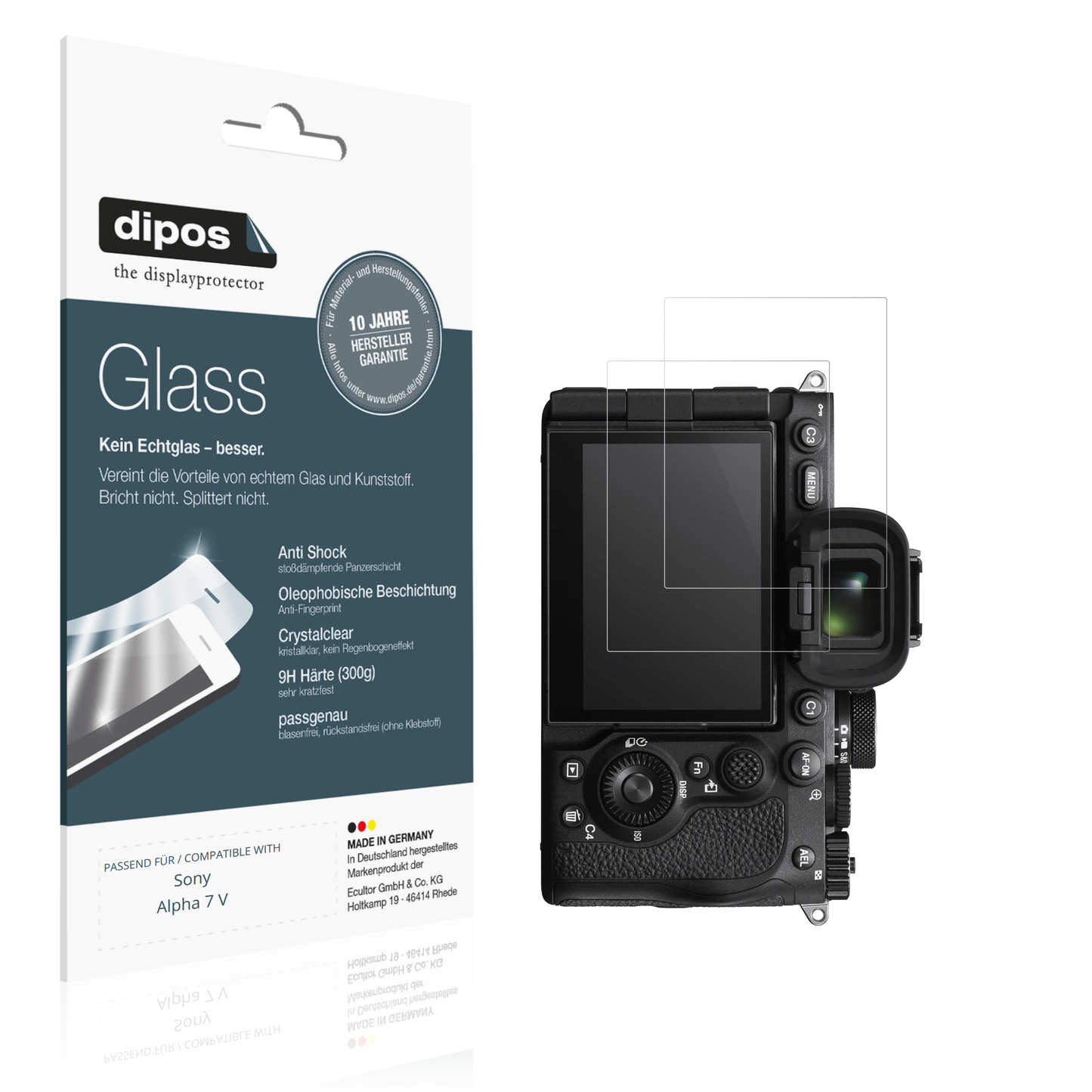 Klare Displayschutzfolie von dipos passend für Sony Alpha 7 V, 9H kratzfest und blasenfrei montiert