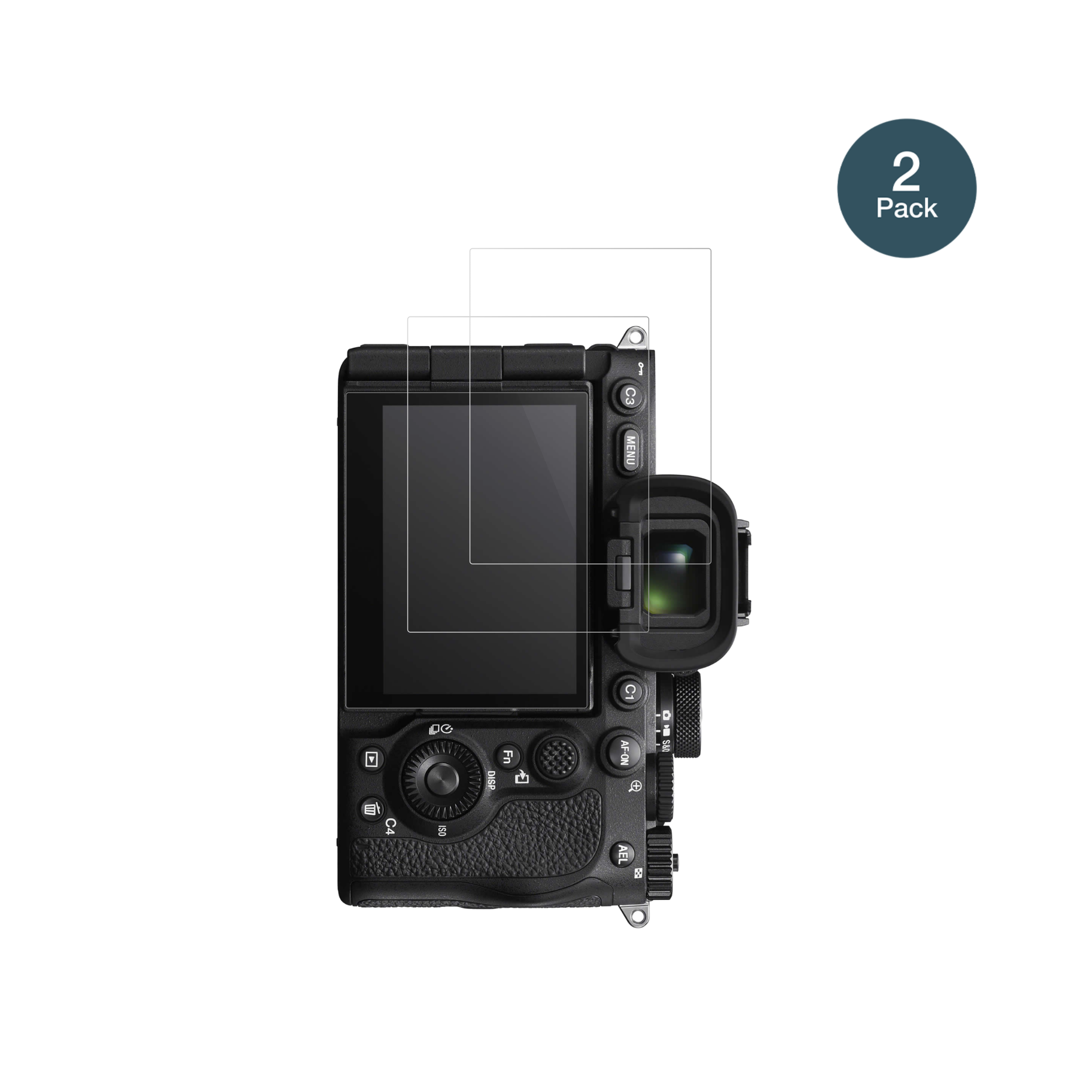 SonyAlpha 7 V mit aufgebrachter dipos Flex Schutzfolie, glasklare Darstellung ohne Einschränkungen