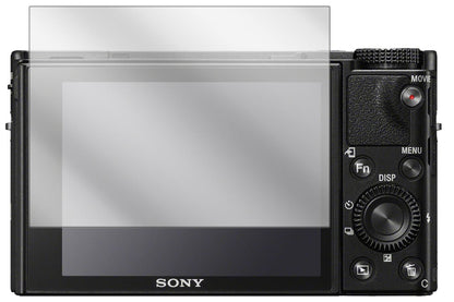 SonyCyber-Shot DSC-RX100 mit aufgebrachter dipos Displayschutzfolie, glasklare Darstellung ohne Einschränkungen