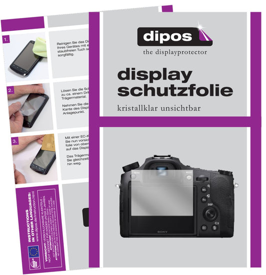 Klare Displayschutzfolie von dipos passend für Sony Cyber-Shot DSC-RX10 IV, präziser Zuschnitt und blasenfrei montiert