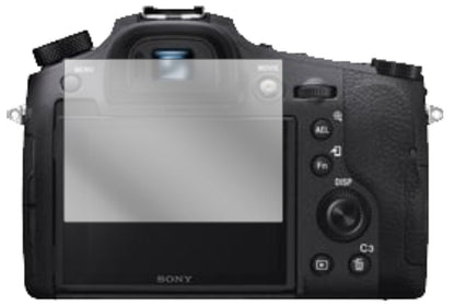 SonyCyber-Shot DSC-RX10 IV mit aufgebrachter dipos Displayschutzfolie, glasklare Darstellung ohne Einschränkungen