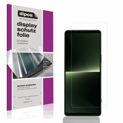 Klare Displayschutzfolie von dipos passend für Sony Xperia 1 V, präziser Zuschnitt und blasenfrei montiert