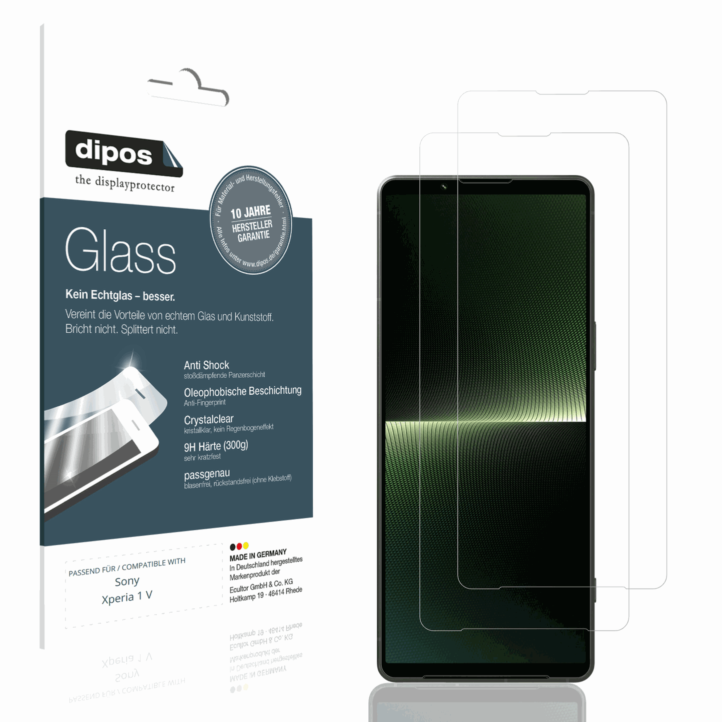 Klare Displayschutzfolie von dipos passend für Sony Xperia 1 V, 9H kratzfest und blasenfrei montiert