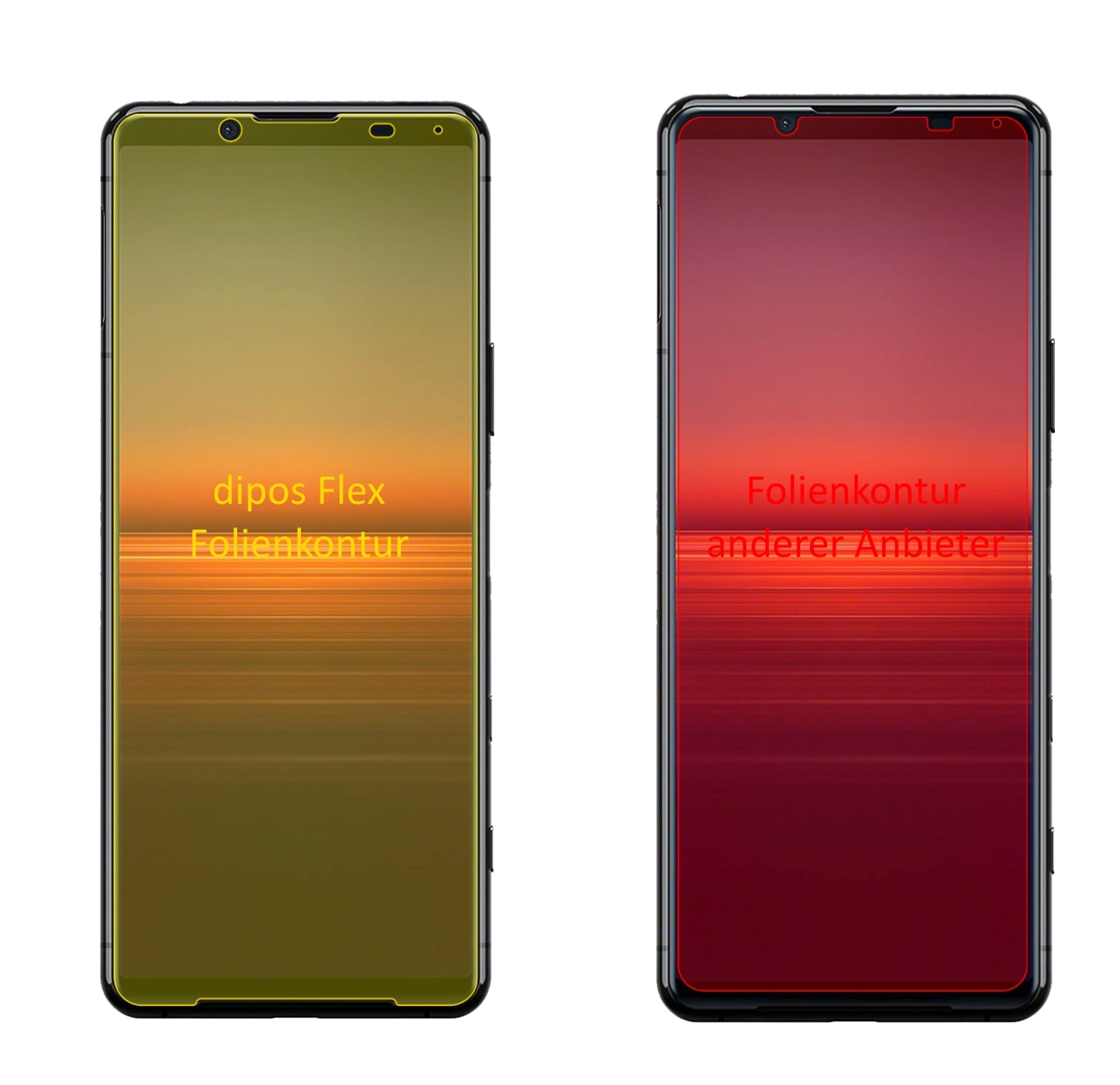 SonyXperia 5 II mit aufgebrachter dipos Displayschutzfolie, glasklare Darstellung ohne Einschränkungen