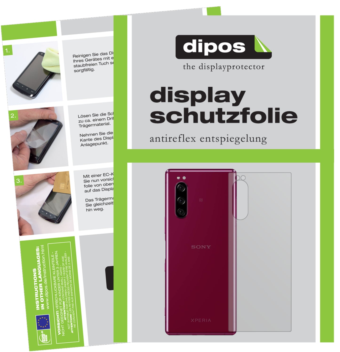 Matte Displayschutzfolie von dipos passend für Sony Xperia 5 Rückseite, präziser Zuschnitt und blasenfrei montiert