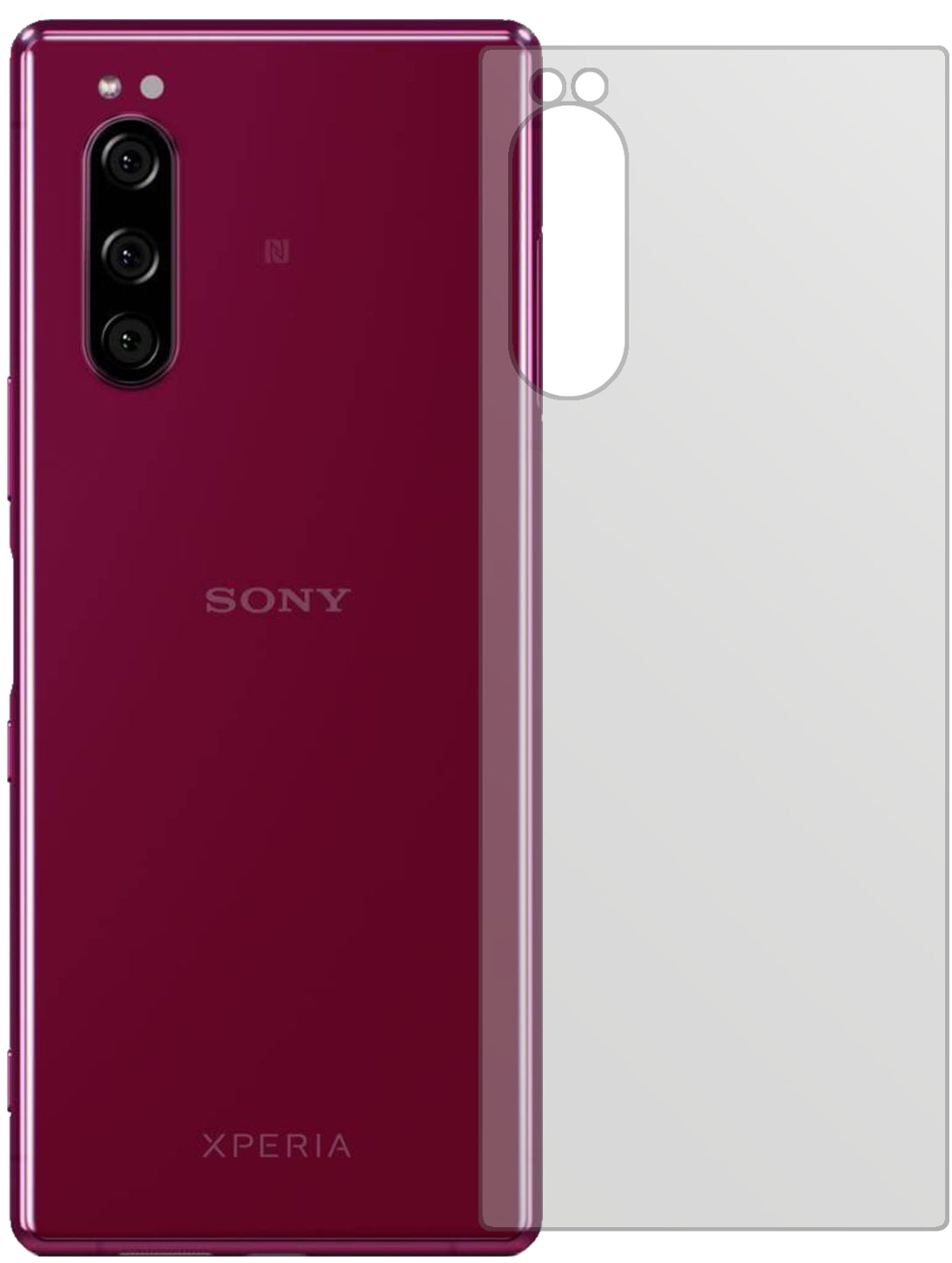 SonyXperia 5 Rückseite mit aufgebrachter dipos Displayschutzfolie, die lästige Fingerabdrücke minimiert