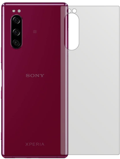 SonyXperia 5 Rückseite mit aufgebrachter dipos Displayschutzfolie, die lästige Fingerabdrücke minimiert