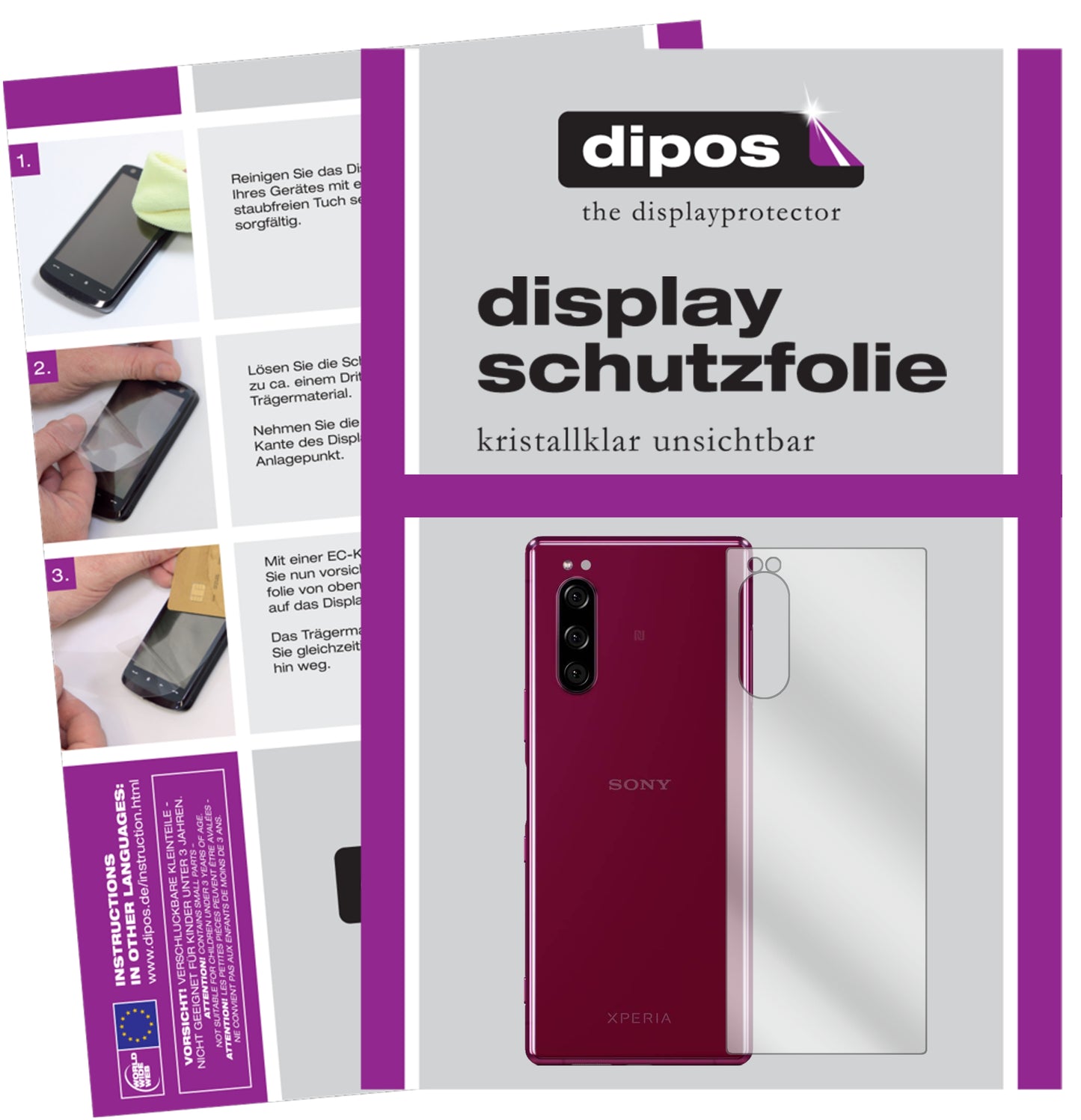 Klare Displayschutzfolie von dipos passend für Sony Xperia 5 Rückseite, präziser Zuschnitt und blasenfrei montiert