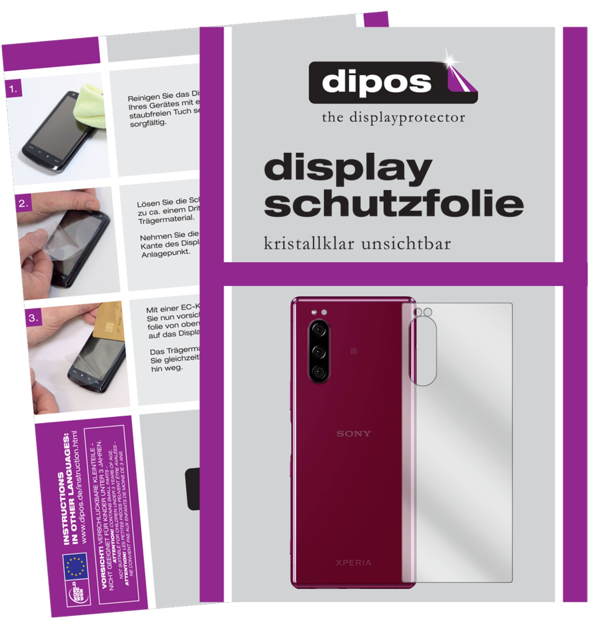 Klare Displayschutzfolie von dipos passend für Sony Xperia 5 Rückseite, präziser Zuschnitt und blasenfrei montiert
