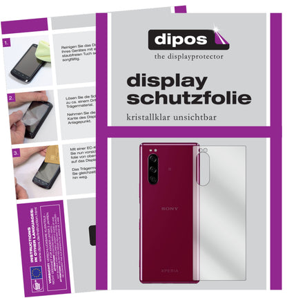 Klare Displayschutzfolie von dipos passend für Sony Xperia 5 Rückseite, präziser Zuschnitt und blasenfrei montiert