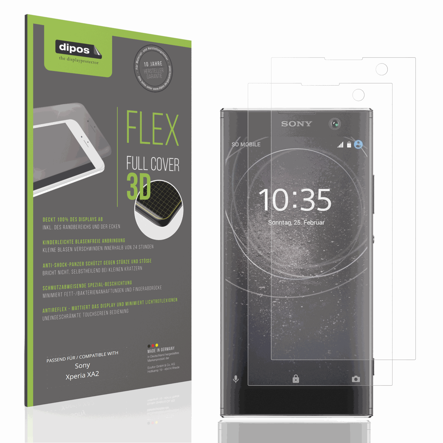 Matte Displayschutzfolie von dipos passend für Sony Xperia XA2, 100% Displayabdeckung und blasenfreie Montage