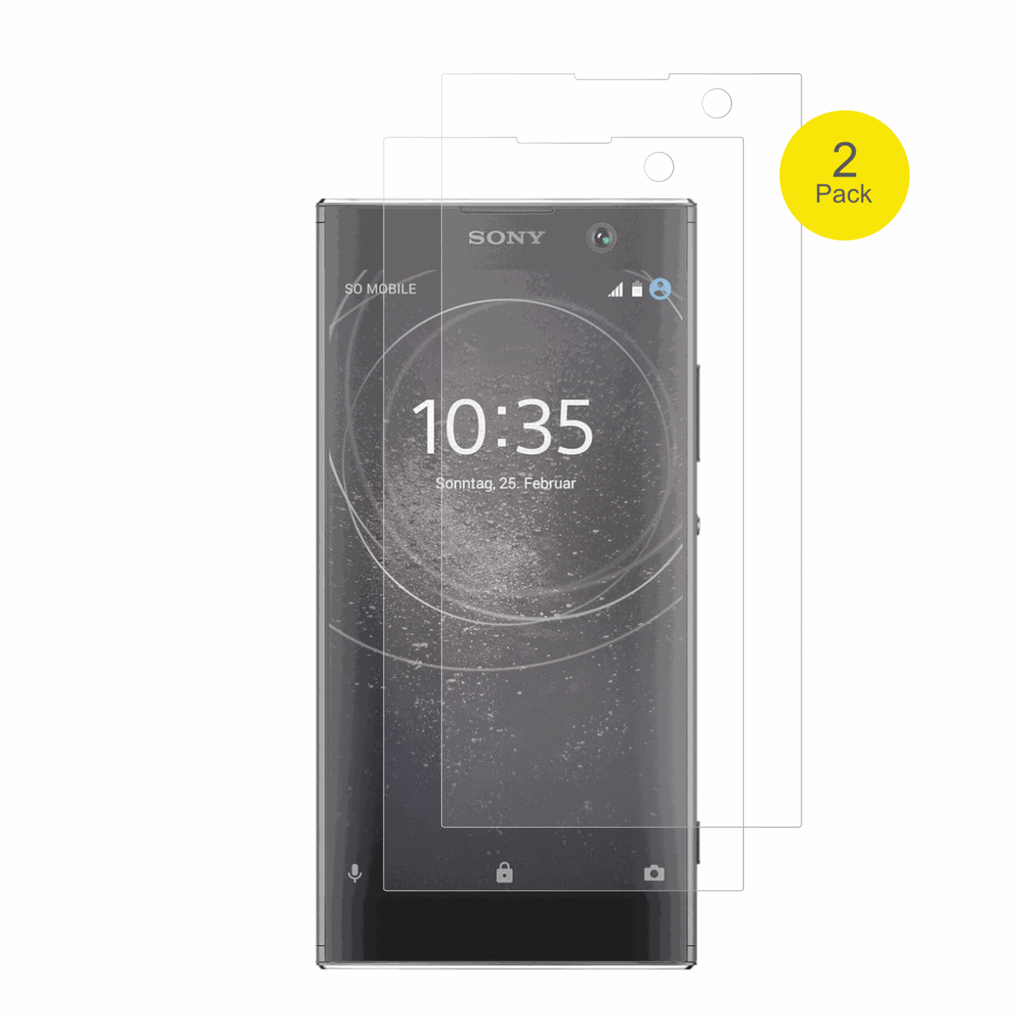 SonyXperia XA2 mit aufgebrachter dipos Flex Schutzfolie, glasklare Darstellung ohne Einschränkungen