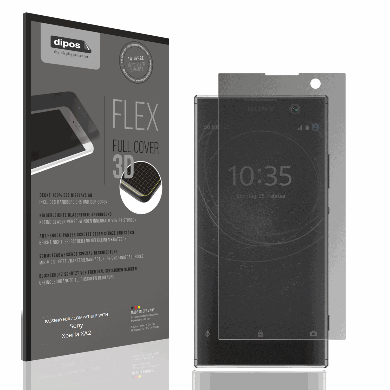 Blickschutzfolie von dipos passend für Sony Xperia XA2, 100% Displayabdeckung und blasenfreie Montage