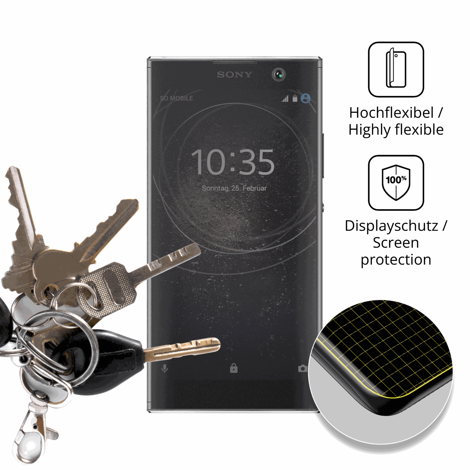 dipos Displayschutz für Sony Xperia XA2, mit Blickschutzfilter und perfekter Passform auch für die Rundungen