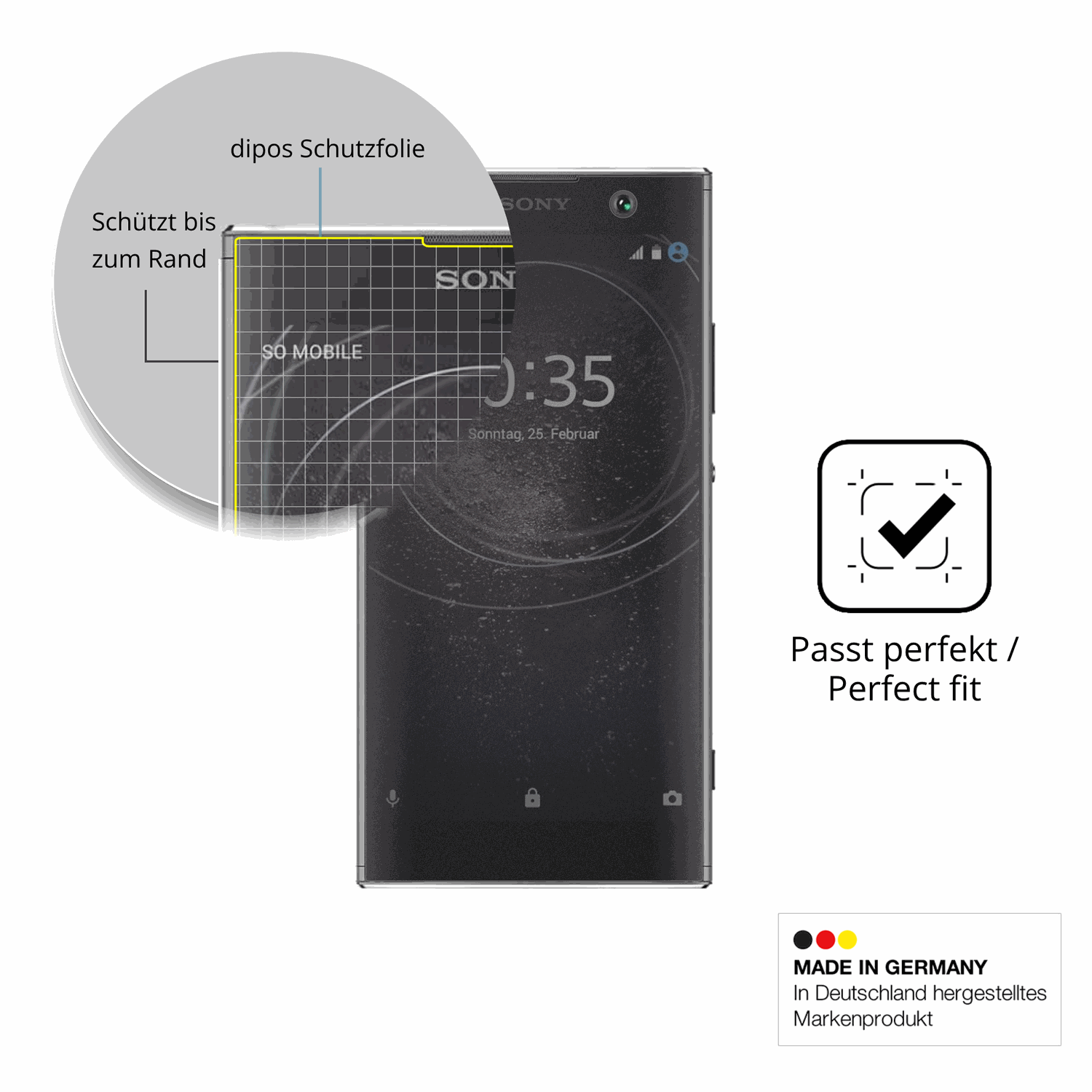 Schutz gegen Kratzer auf dem Sony Xperia XA2 Glas durch Schlüssel, Stöße gegen die Tischkante oder Stürze