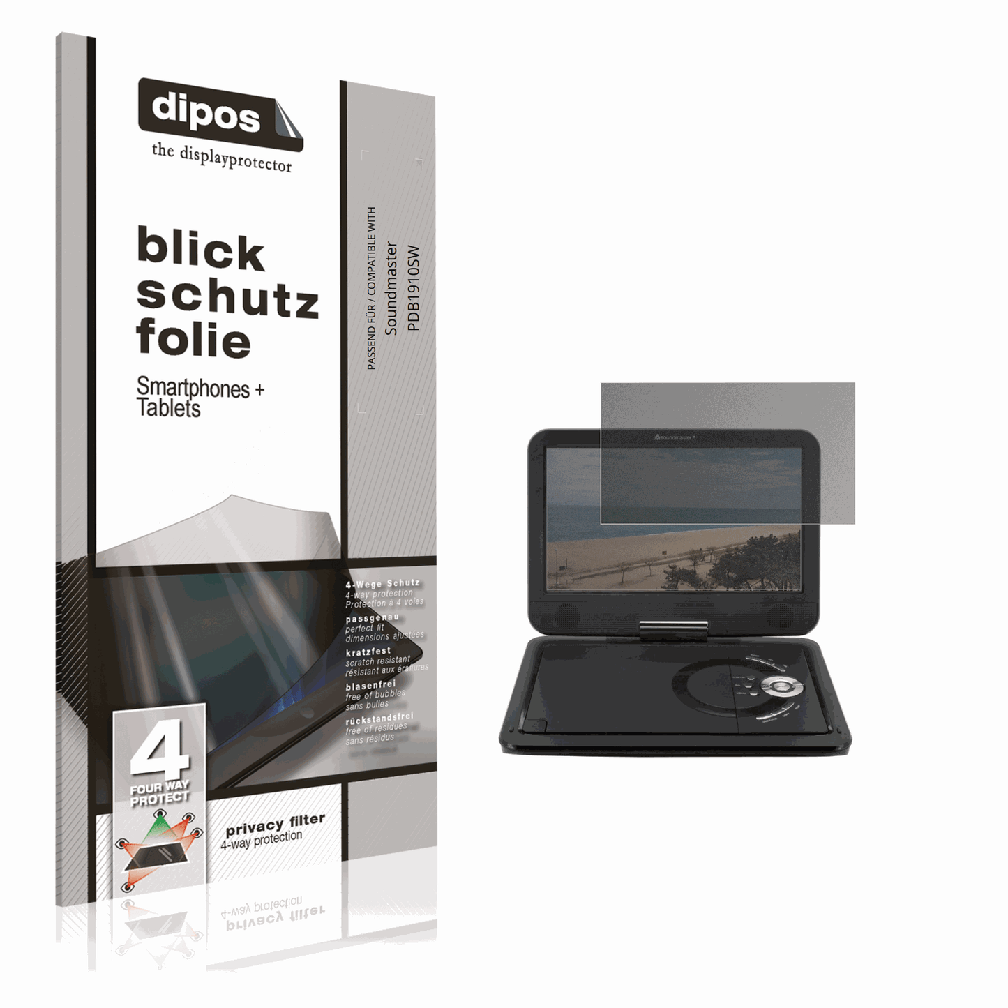 Blickschutzfolie von dipos passend für Soundmaster PDB1910SW, präziser Zuschnitt und blasenfrei montiert