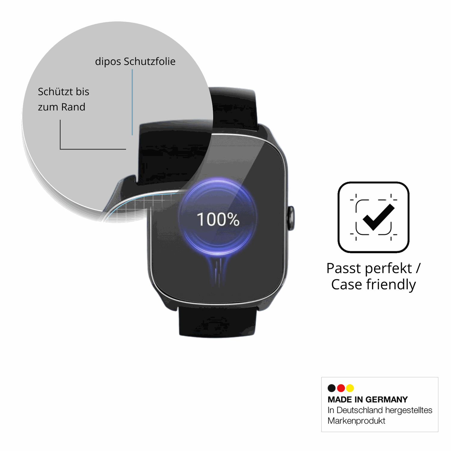 Schutzglasfolie mit optimaler Passform, zur Verwendung mit Hüllen geeignet