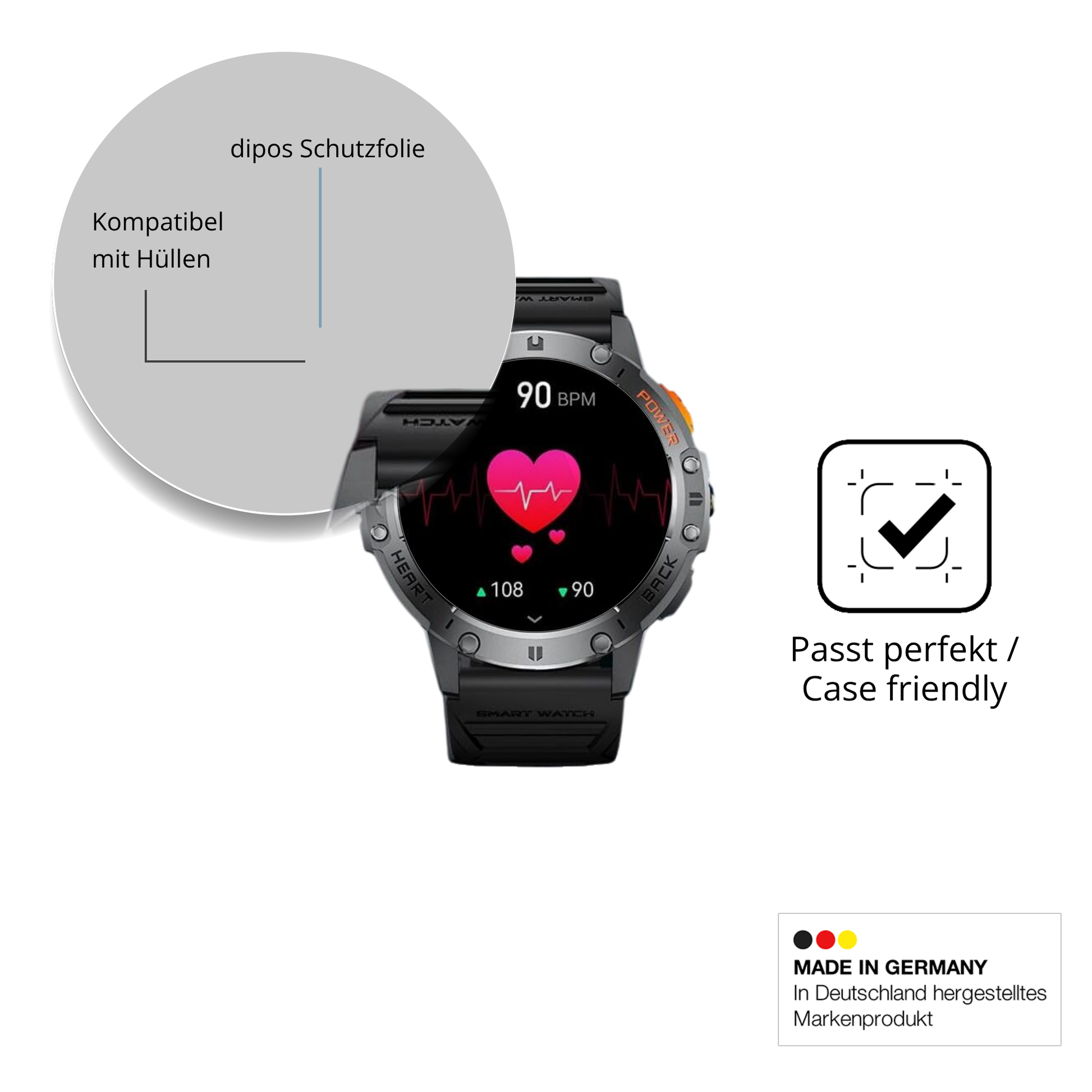 Schutzfolie mit optimaler Passform, zur Verwendung mit Hüllen geeignet
