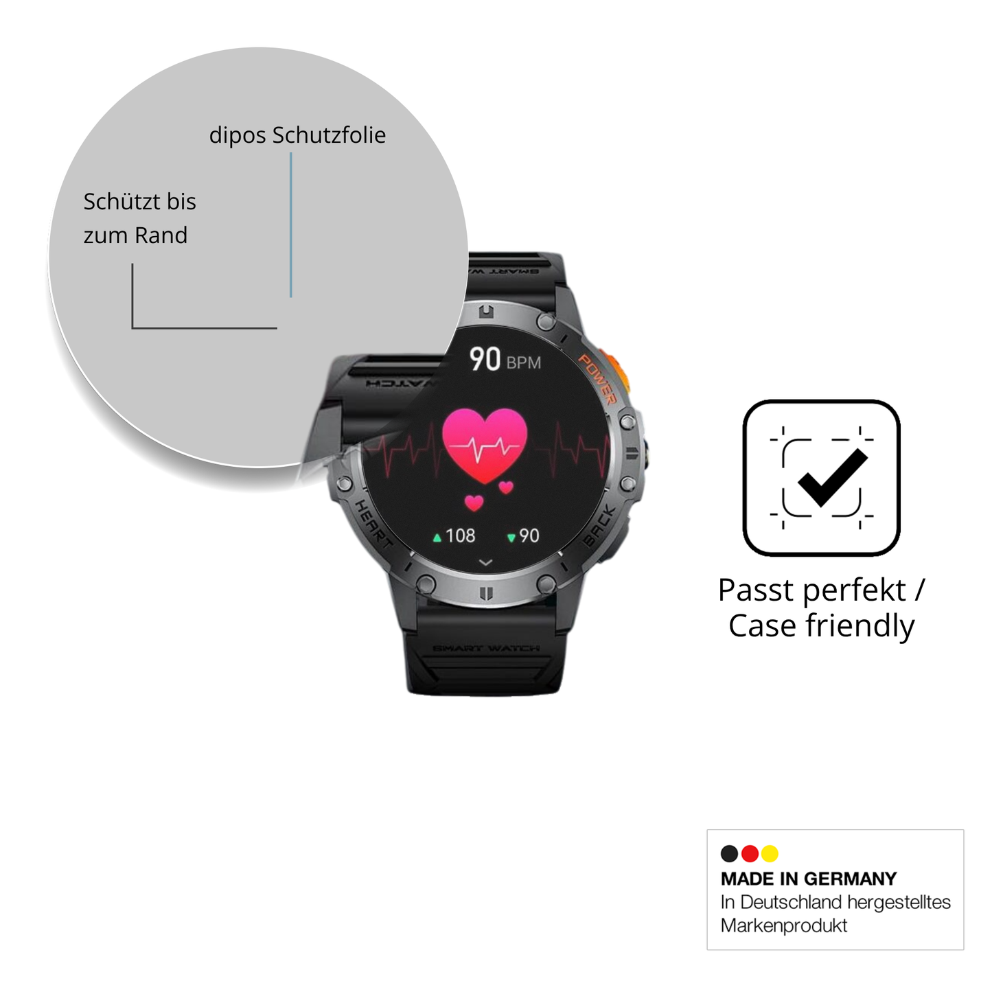 Schutzglasfolie mit optimaler Passform, zur Verwendung mit Hüllen geeignet