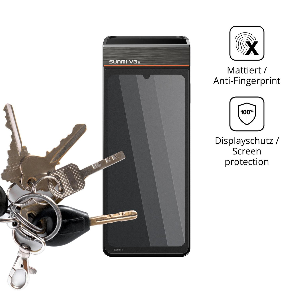 dipos Displayschutz für Sunmi V3e, mattierte Oberfläche, Blickschutzfilter und perfekter Passform
