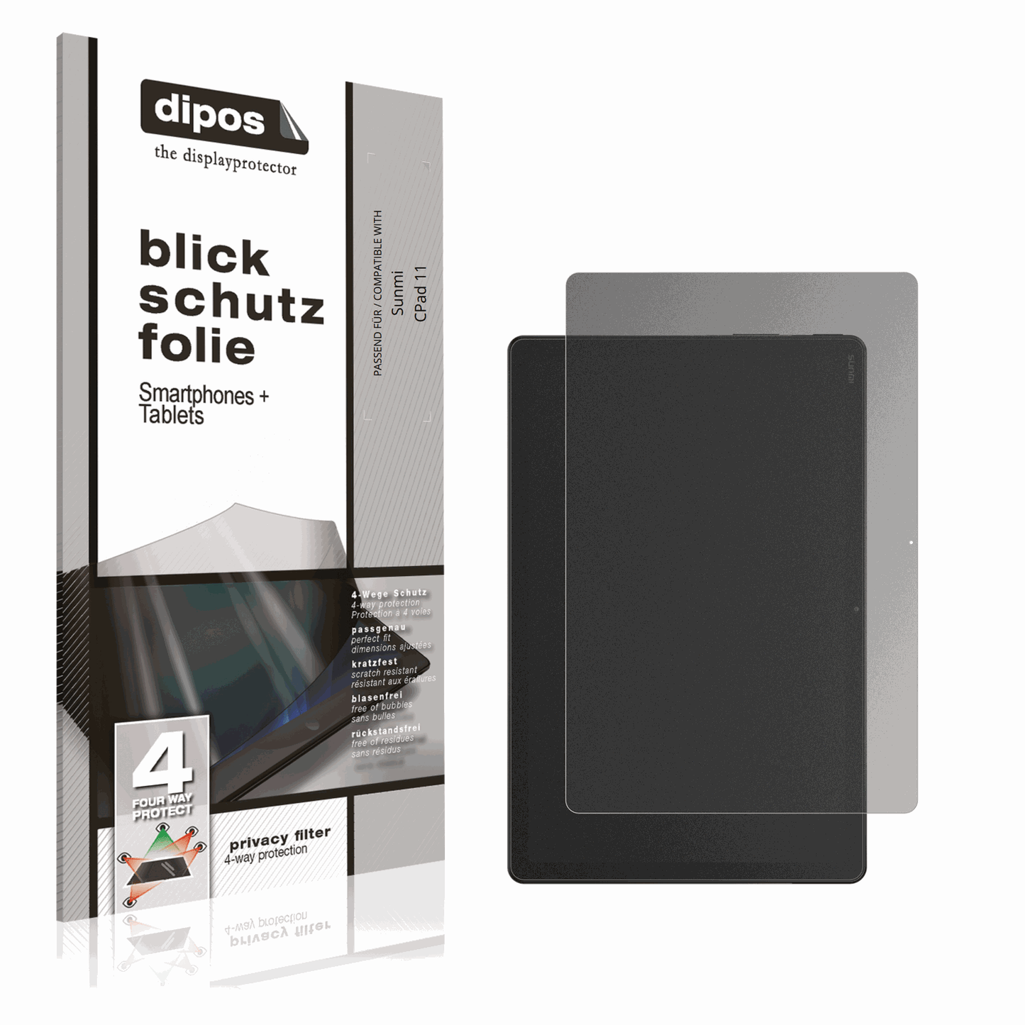 Blickschutzfolie von dipos passend für Sunmi CPad 11, präziser Zuschnitt und blasenfrei montiert