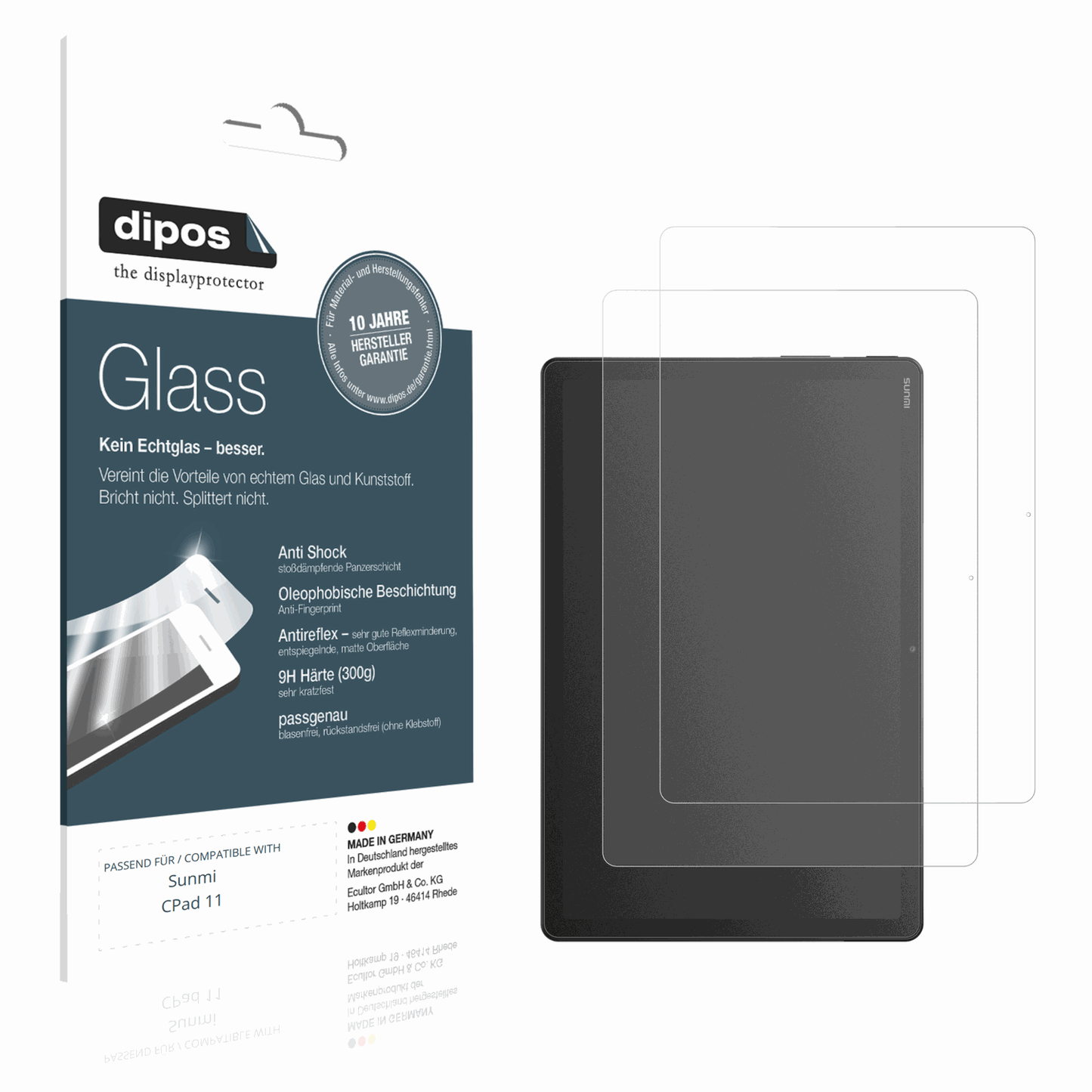 Matte Displayschutzfolie von dipos passend für Sunmi CPad 11, 9H kratzfest und blasenfrei montiert
