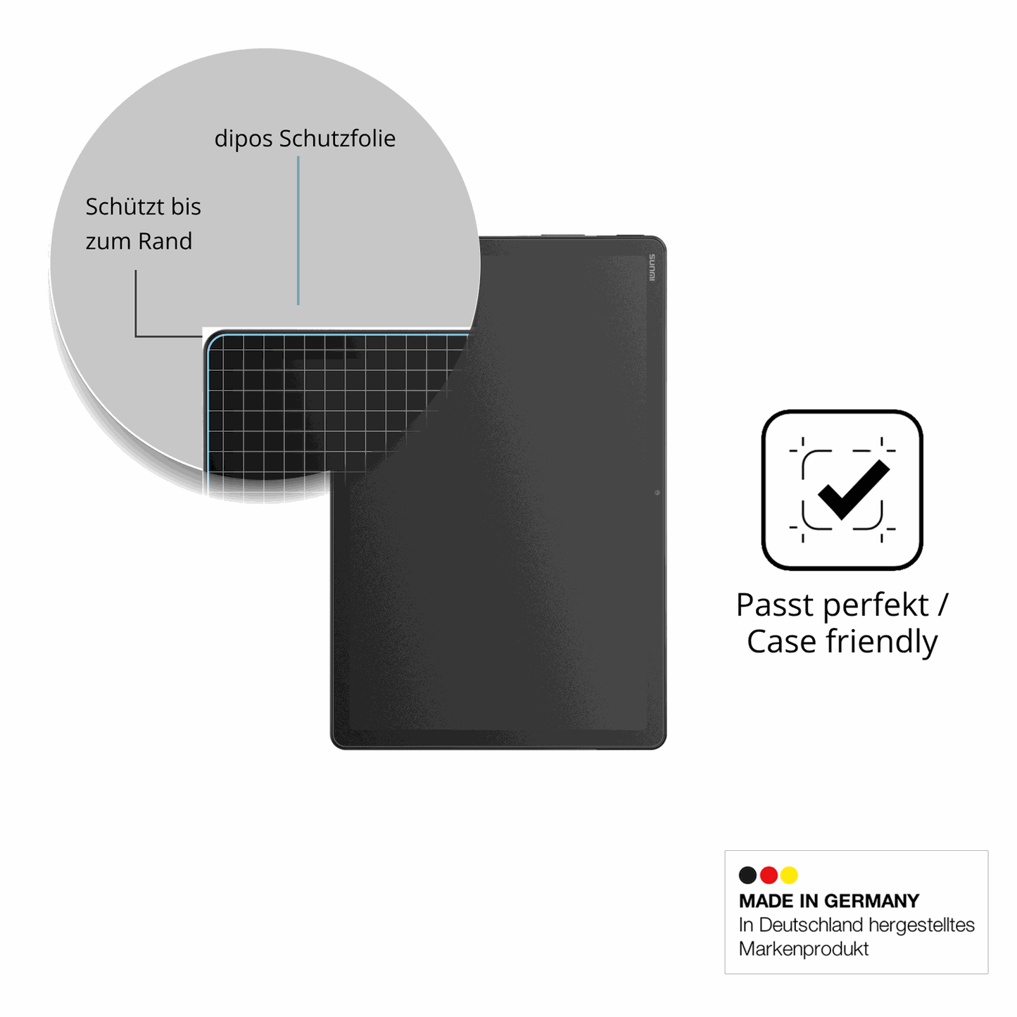 Schutzglasfolie mit optimaler Passform, zur Verwendung mit Hüllen geeignet