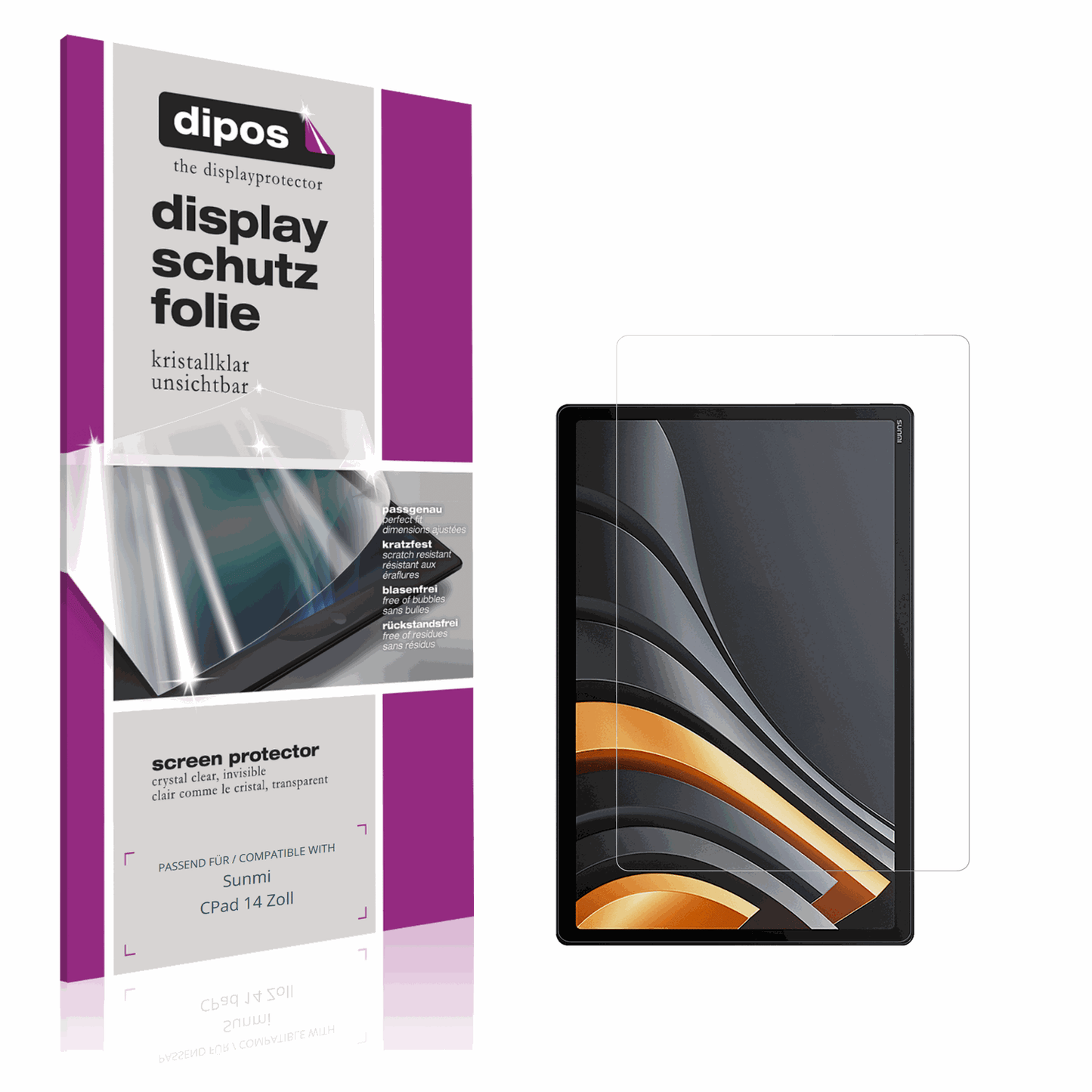 Klare Displayschutzfolie von dipos passend für Sunmi CPad 14 Zoll, präziser Zuschnitt und blasenfrei montiert