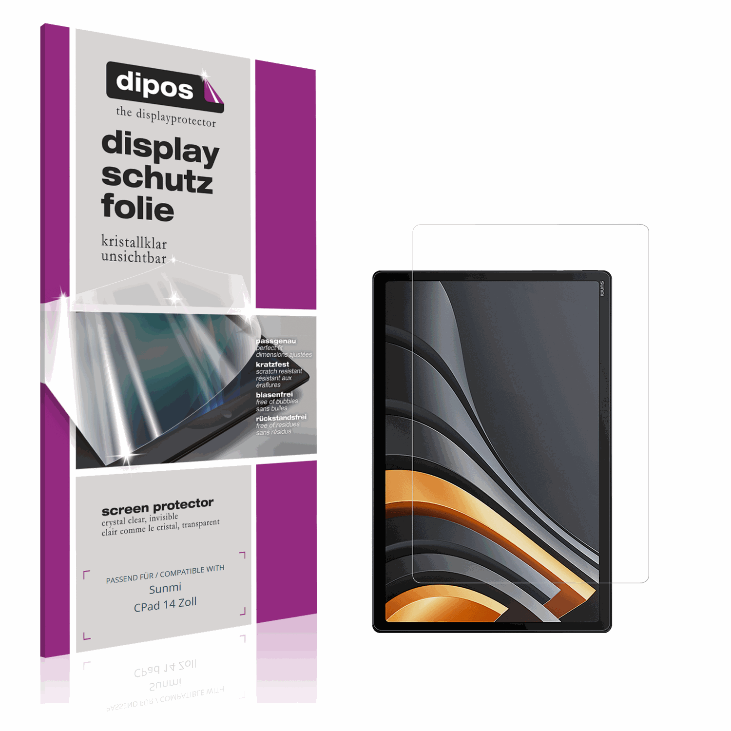 Klare Displayschutzfolie von dipos passend für Sunmi CPad 14 Zoll, präziser Zuschnitt und blasenfrei montiert