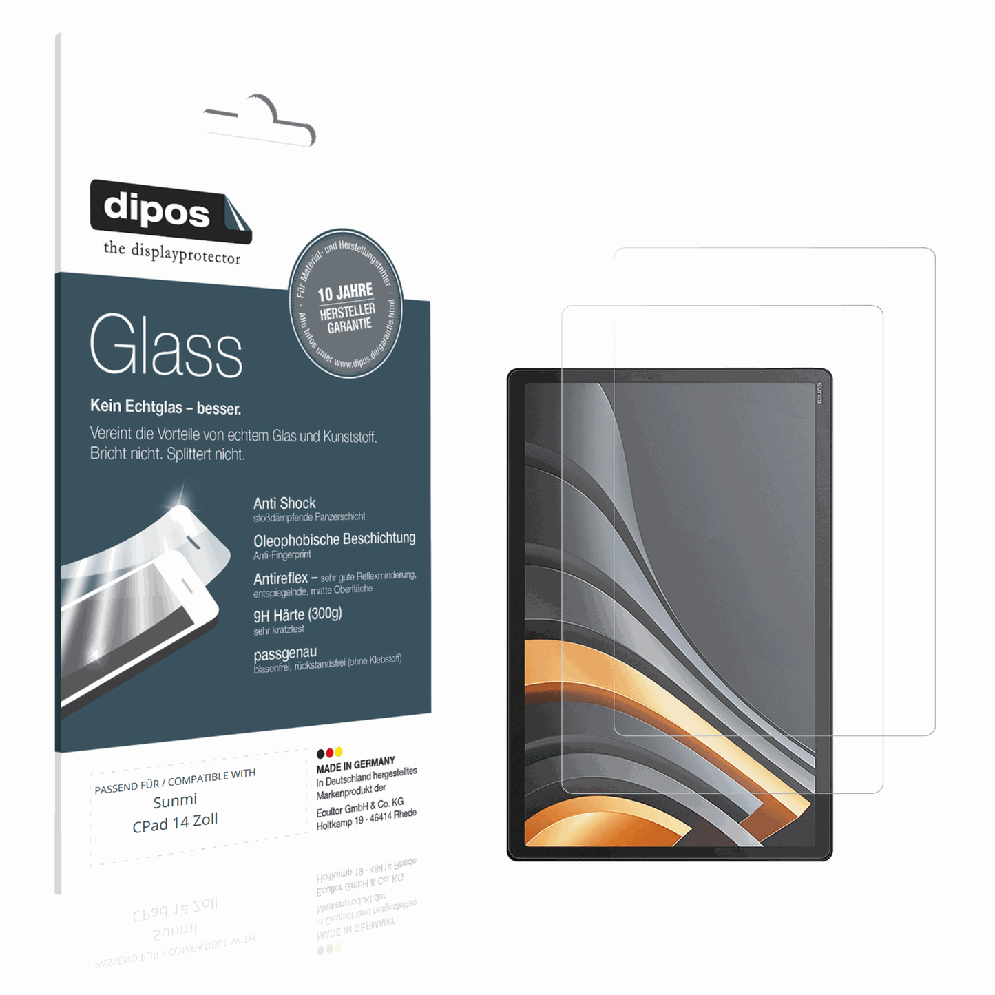 Matte Displayschutzfolie von dipos passend für Sunmi CPad 14 Zoll, 9H kratzfest und blasenfrei montiert