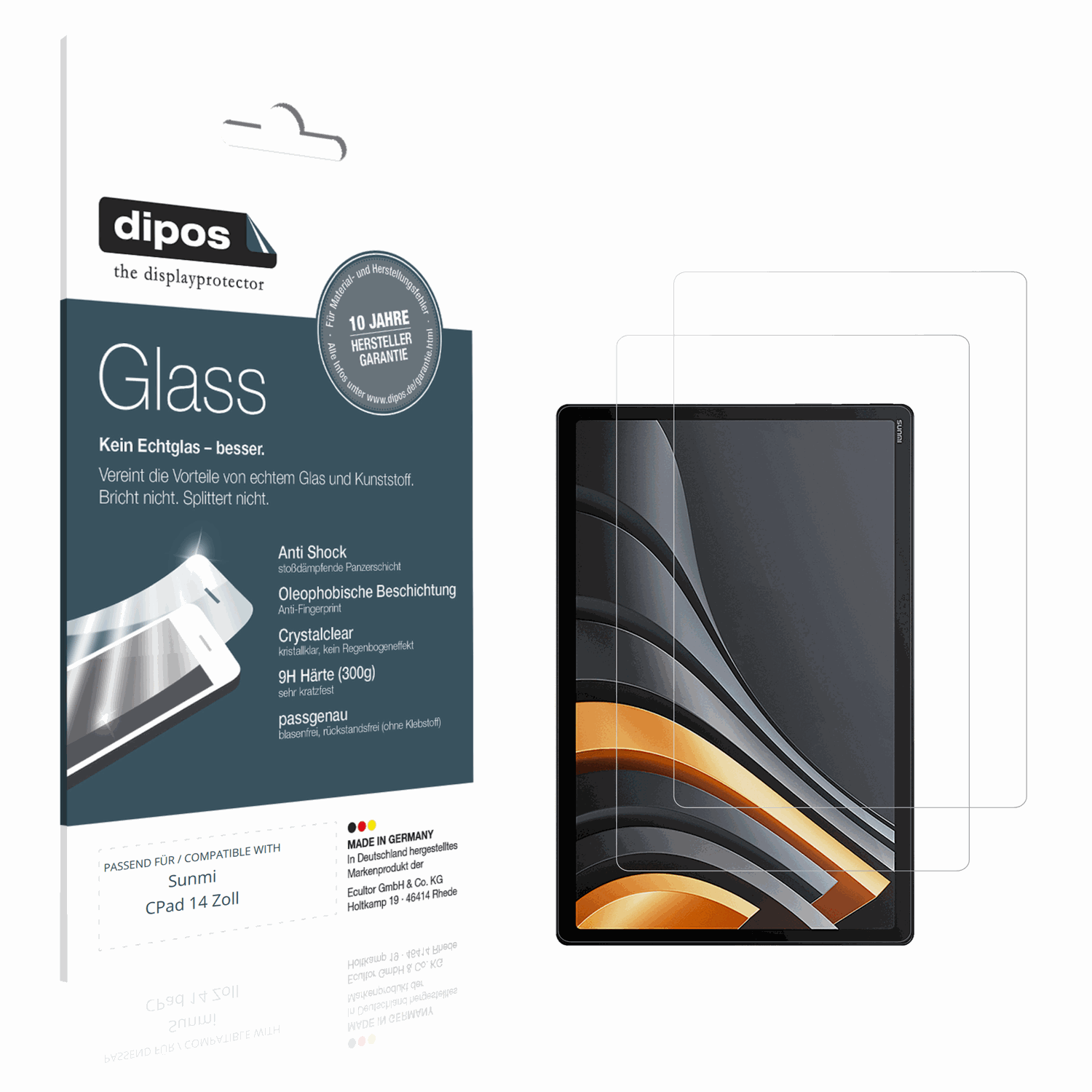 Klare Displayschutzfolie von dipos passend für Sunmi CPad 14 Zoll, 9H kratzfest und blasenfrei montiert